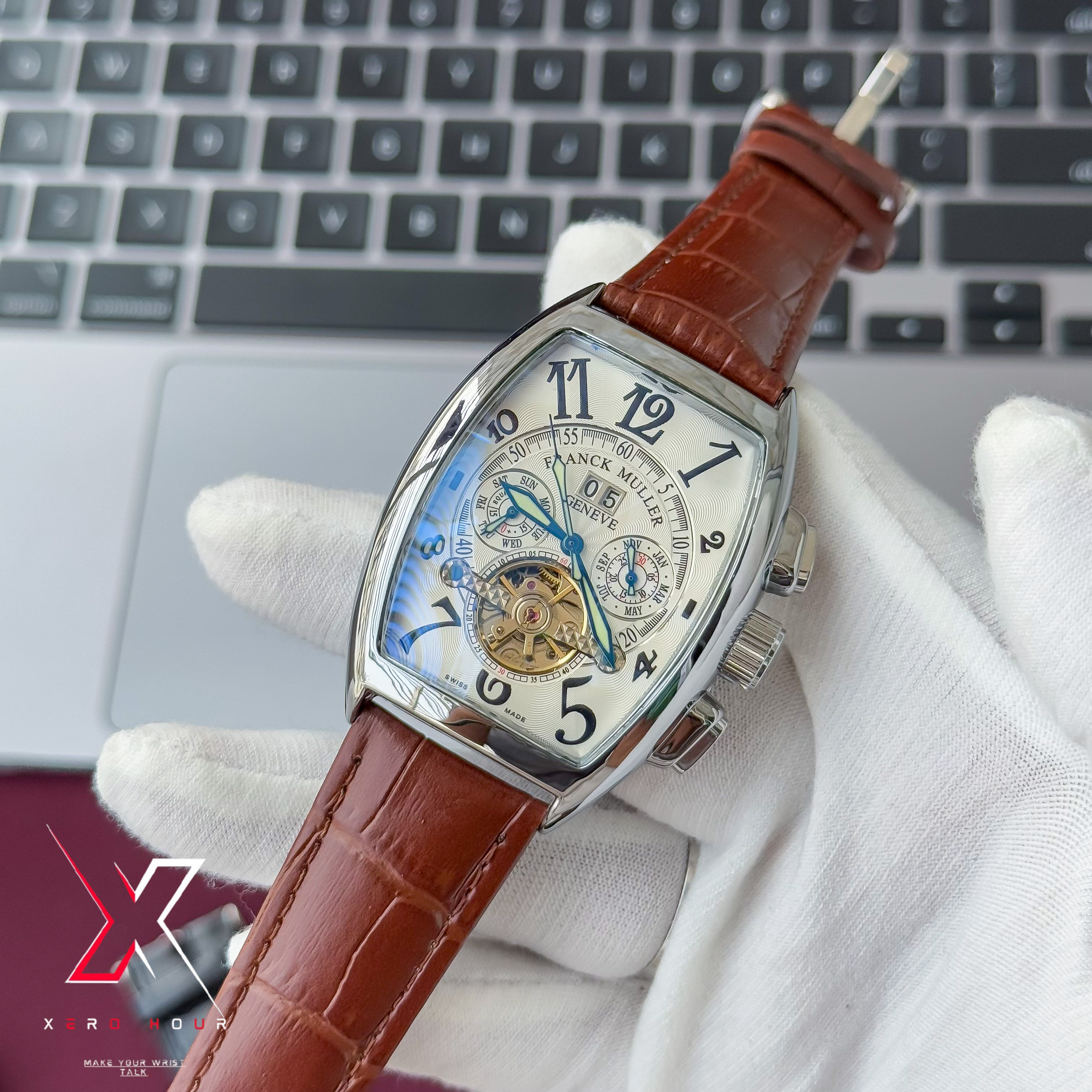 Franck Muller Curve Dial | Automatic Tourbillion | White Dial Brown Leather belt_img_9