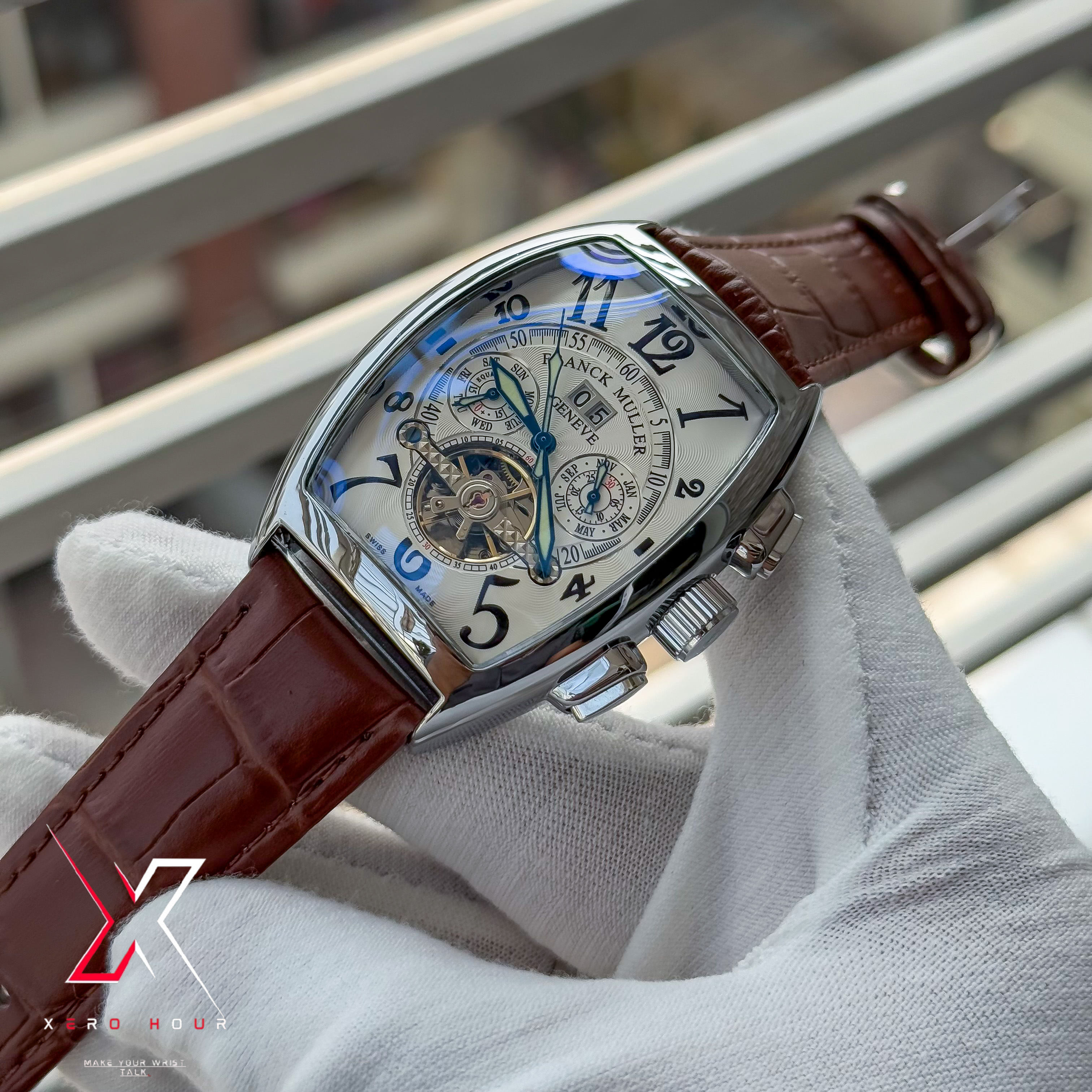Franck Muller Curve Dial | Automatic Tourbillion | White Dial Brown Leather belt_img_2