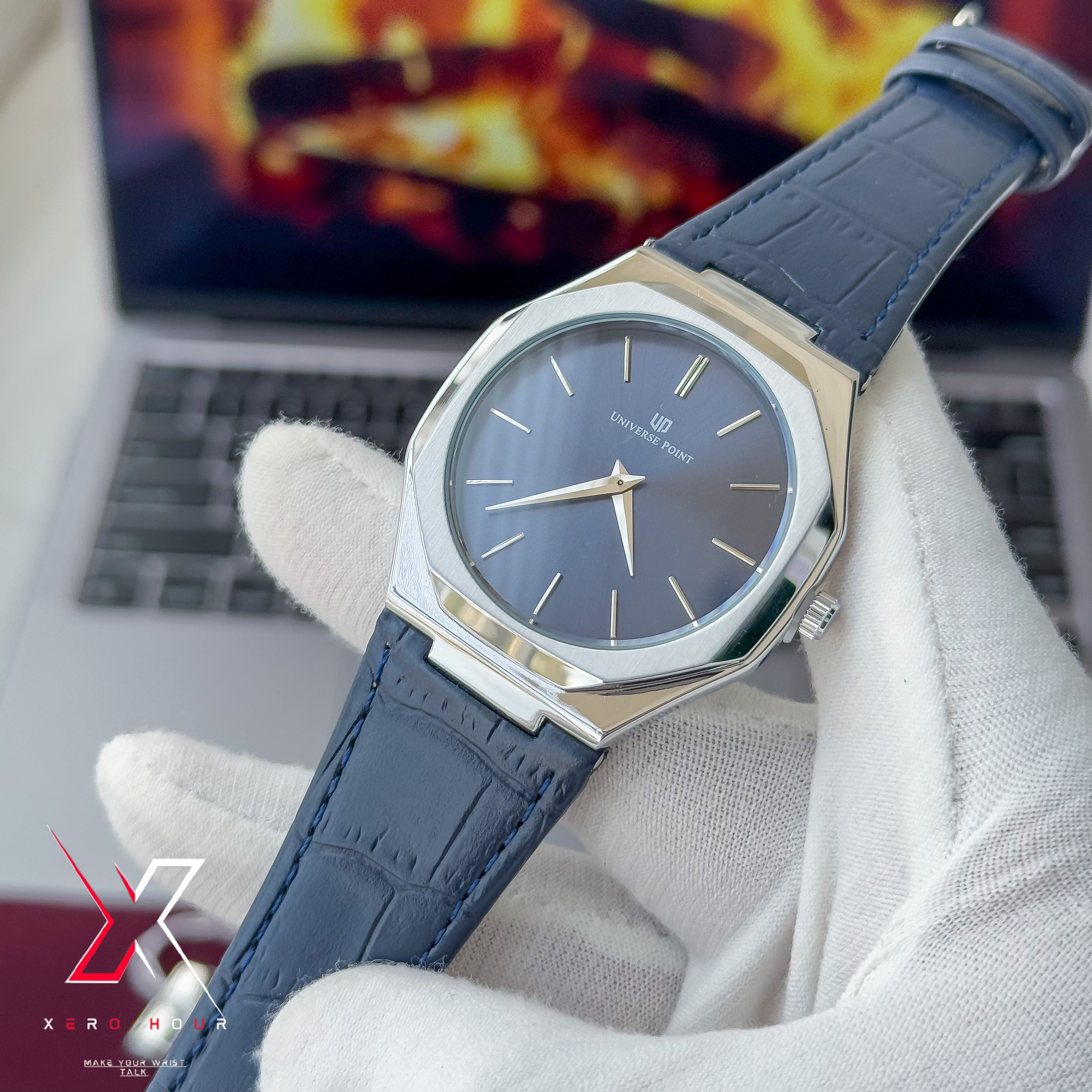 Universe Point | Hexa Style | Leather Belt | Authentic | Blue Dial_img_6