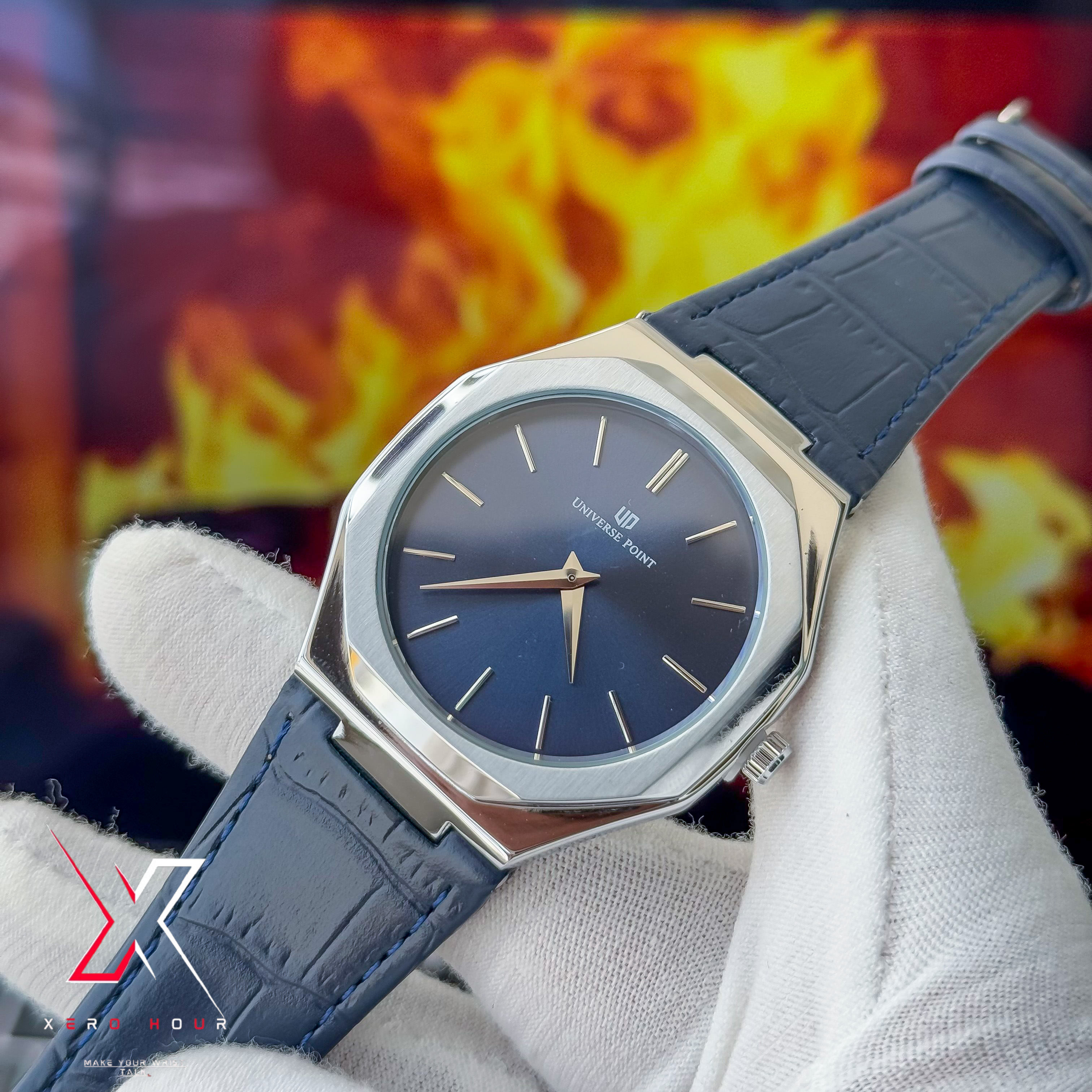 Universe Point | Hexa Style | Leather Belt | Authentic | Blue Dial