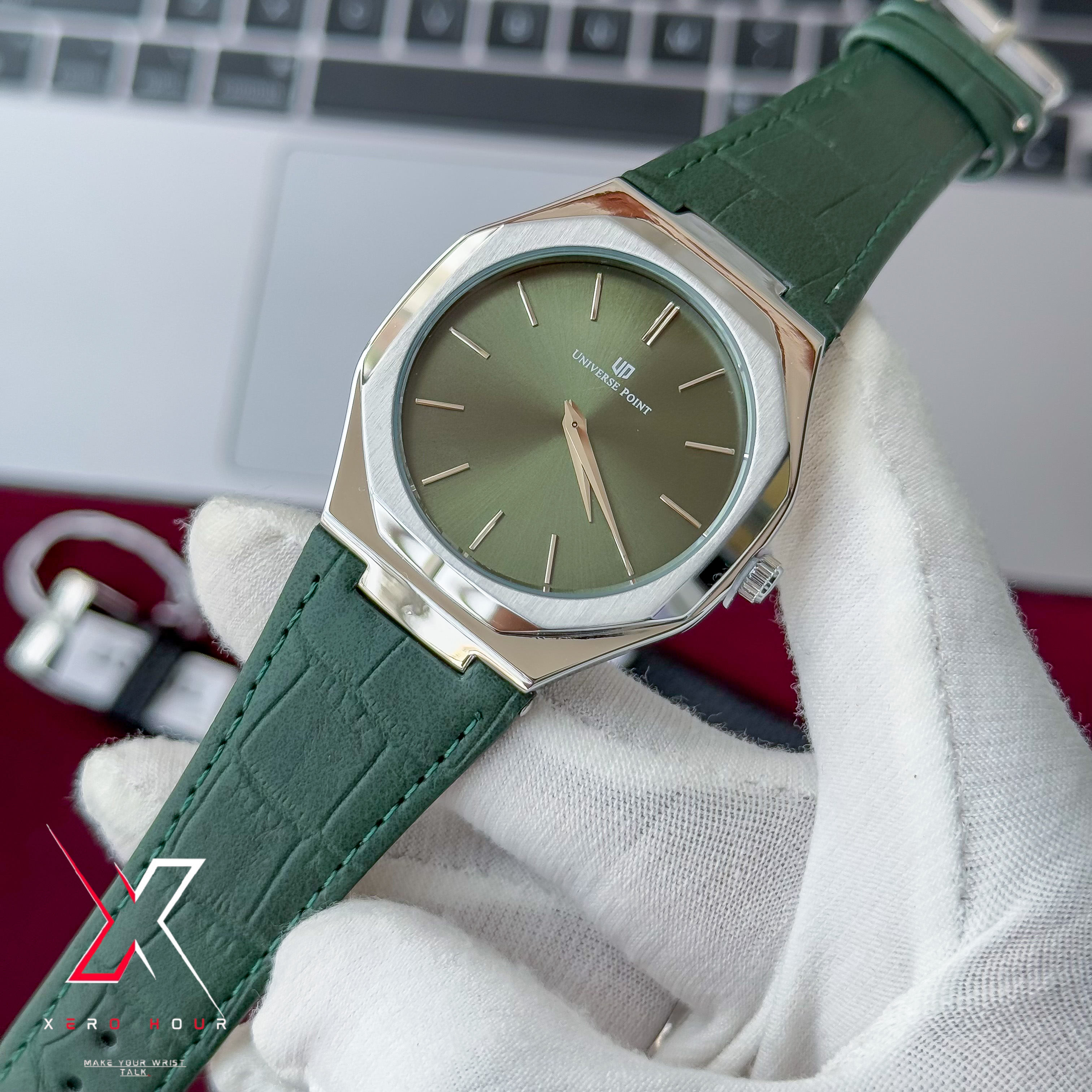 Universe Point | Hexa Style | Leather Belt | Authentic |Green dial