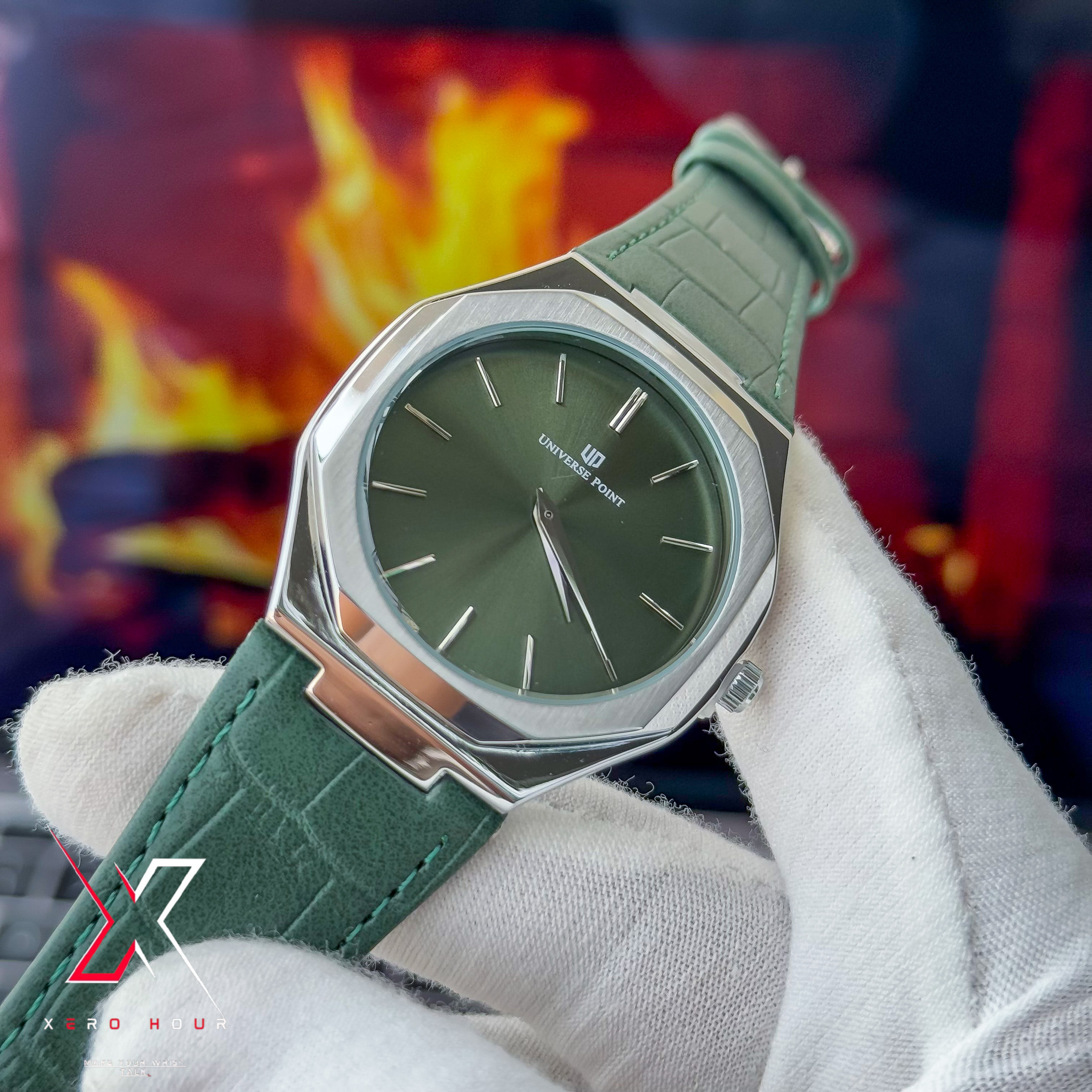 Universe Point | Hexa Style | Leather Belt | Authentic |Green dial_img_3