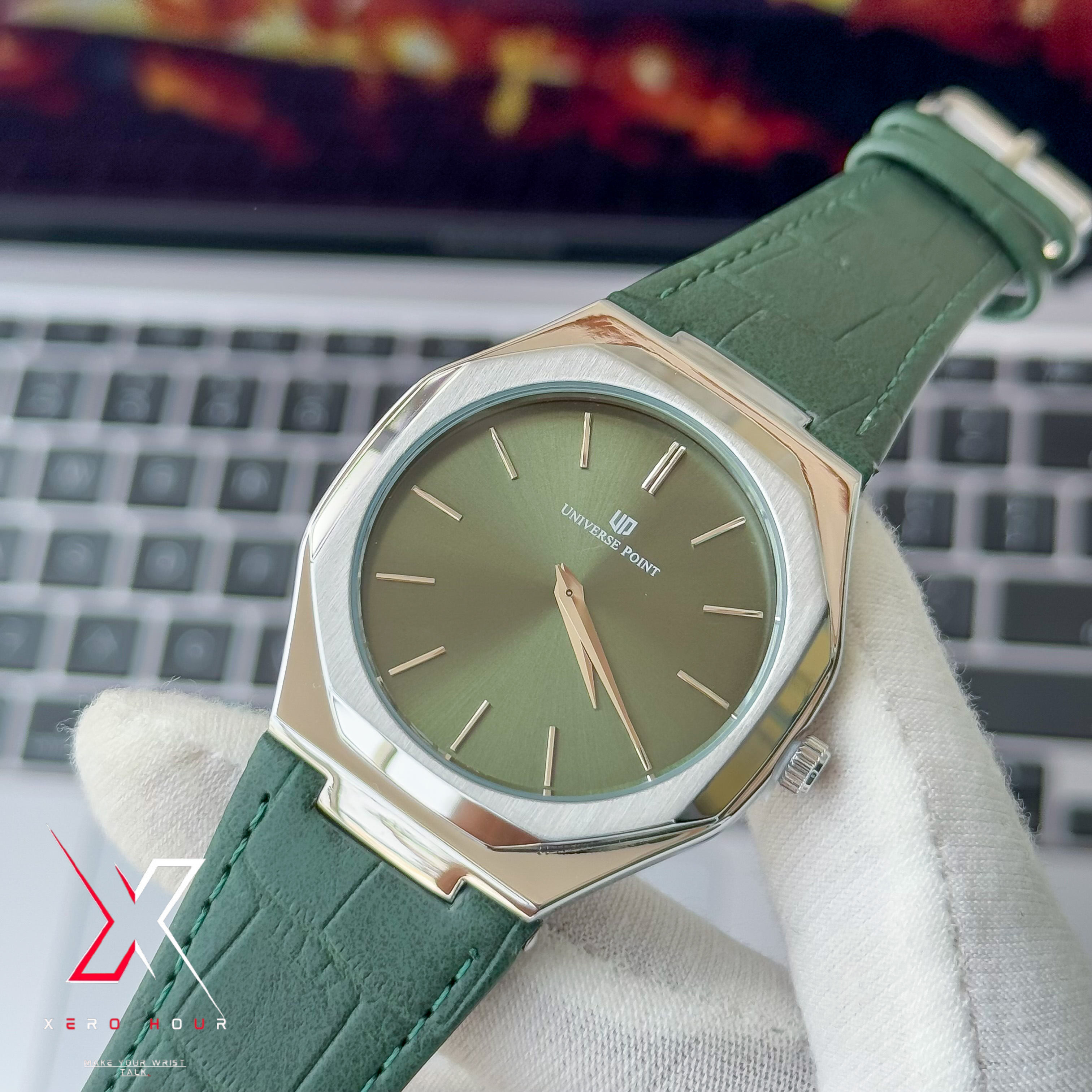 Universe Point | Hexa Style | Leather Belt | Authentic |Green dial_img_4
