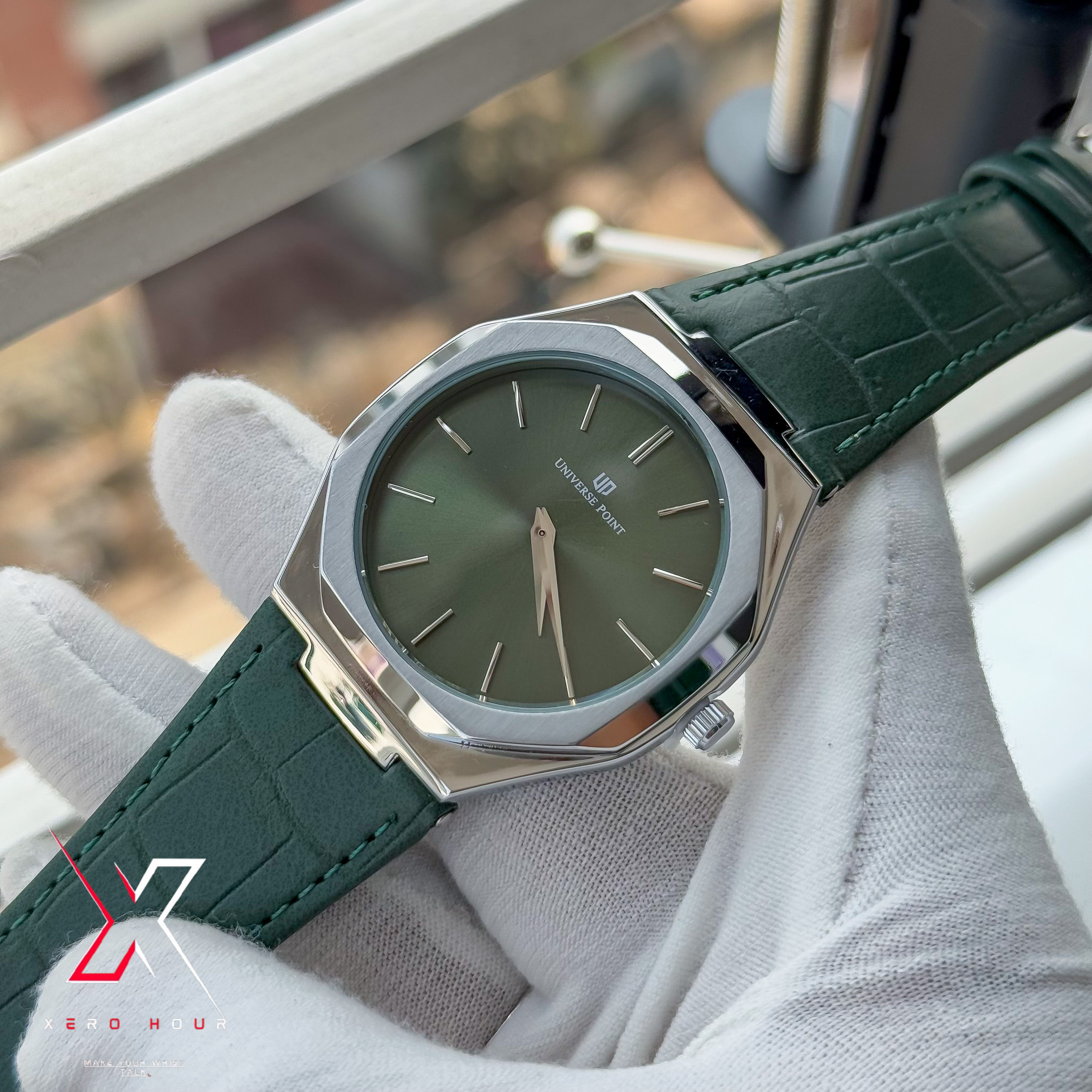 Universe Point | Hexa Style | Leather Belt | Authentic |Green dial_img_5