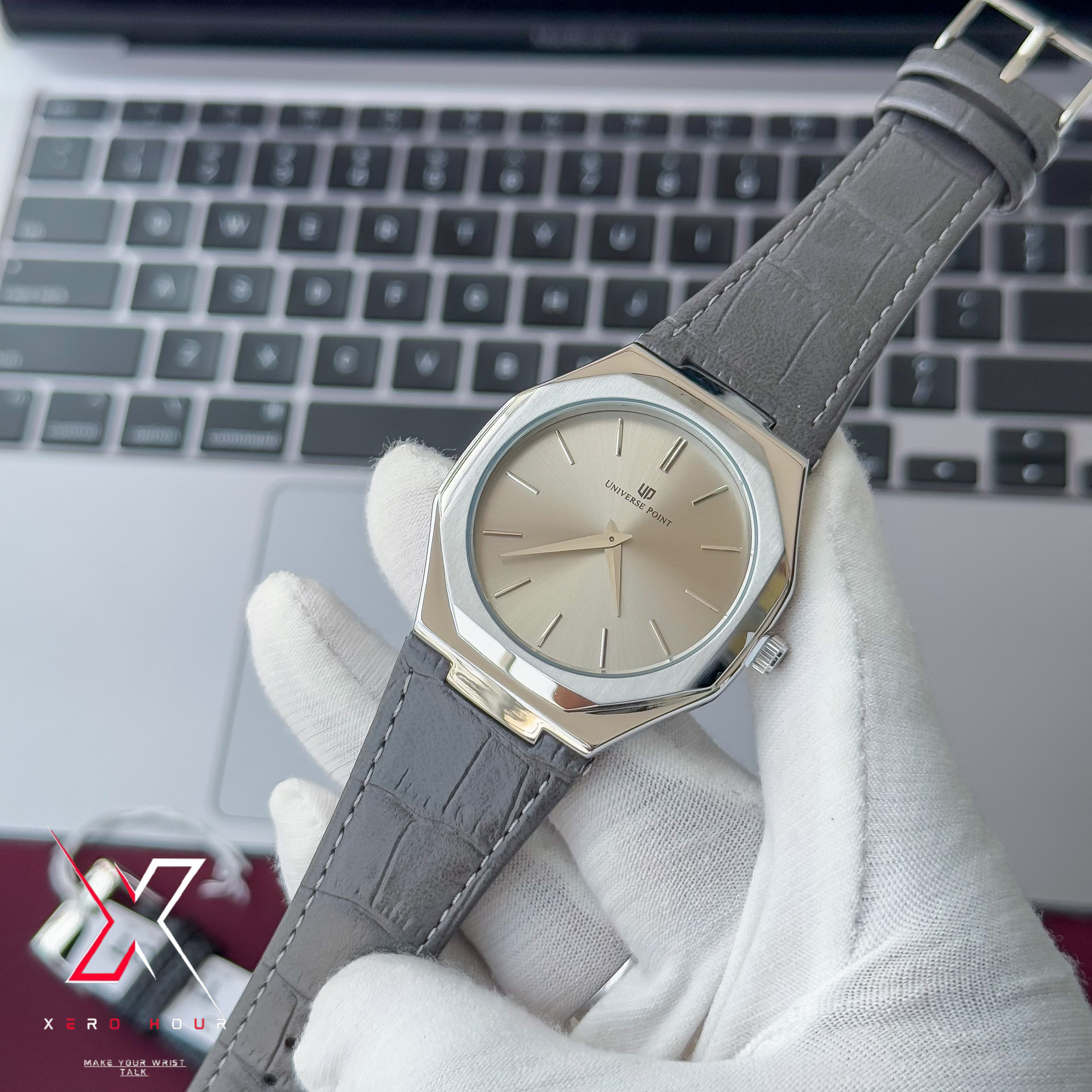 Universe Point | Hexa Style | Leather Belt | Authentic |Grey dial_img_3