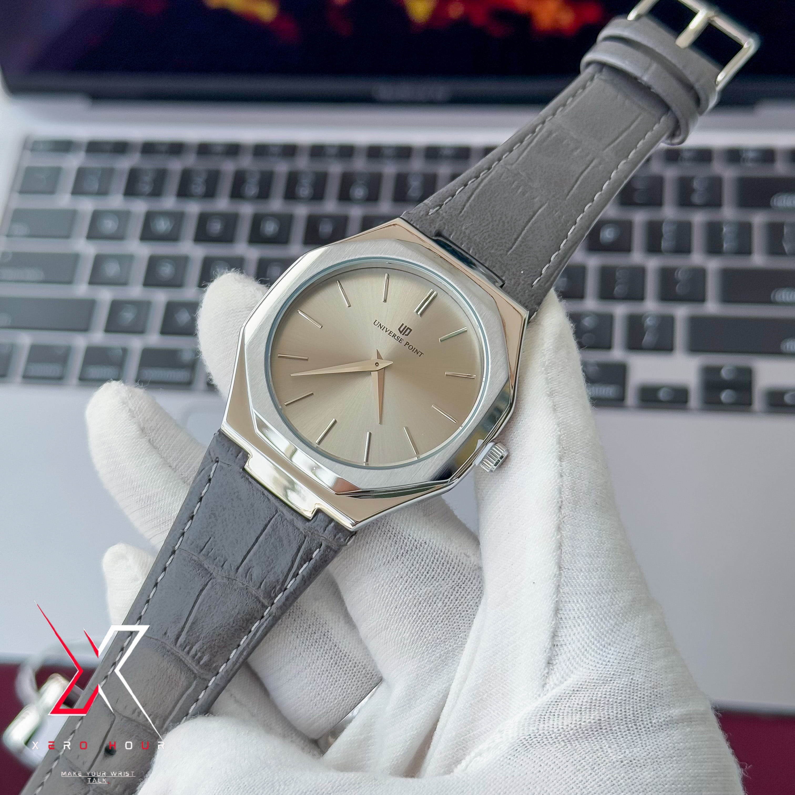 Universe Point | Hexa Style | Leather Belt | Authentic |Grey dial_img_4
