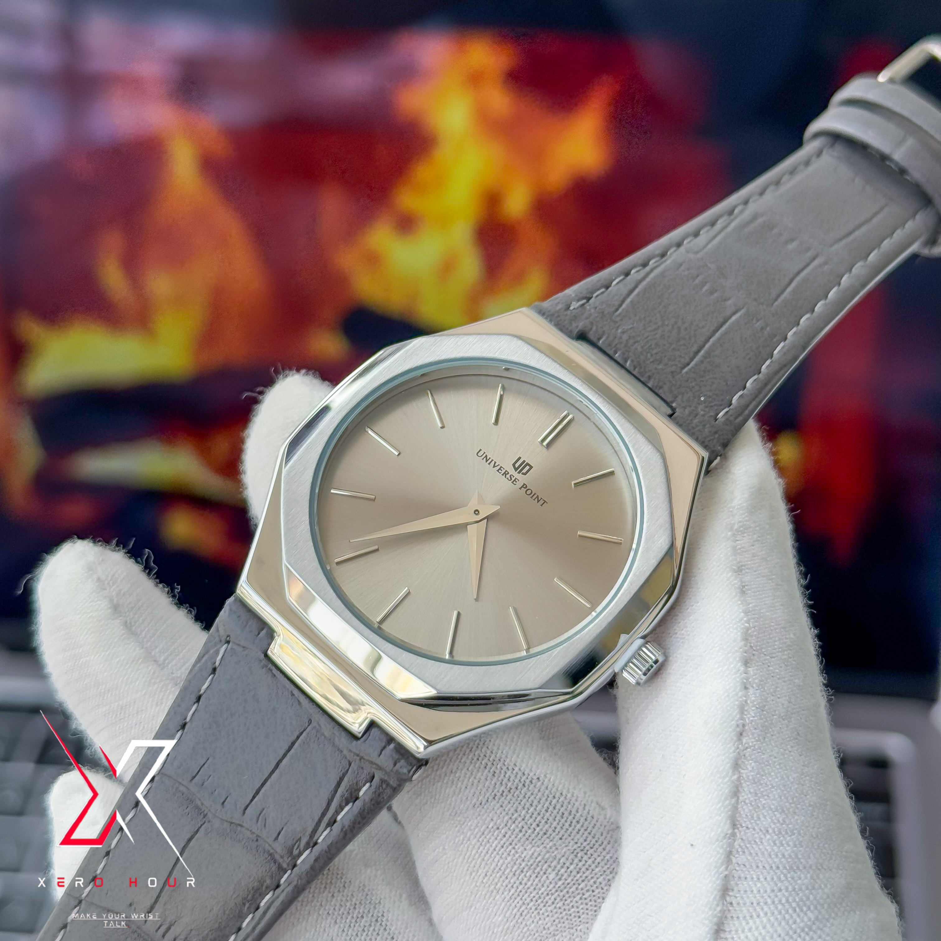 Universe Point | Hexa Style | Leather Belt | Authentic |Grey dial