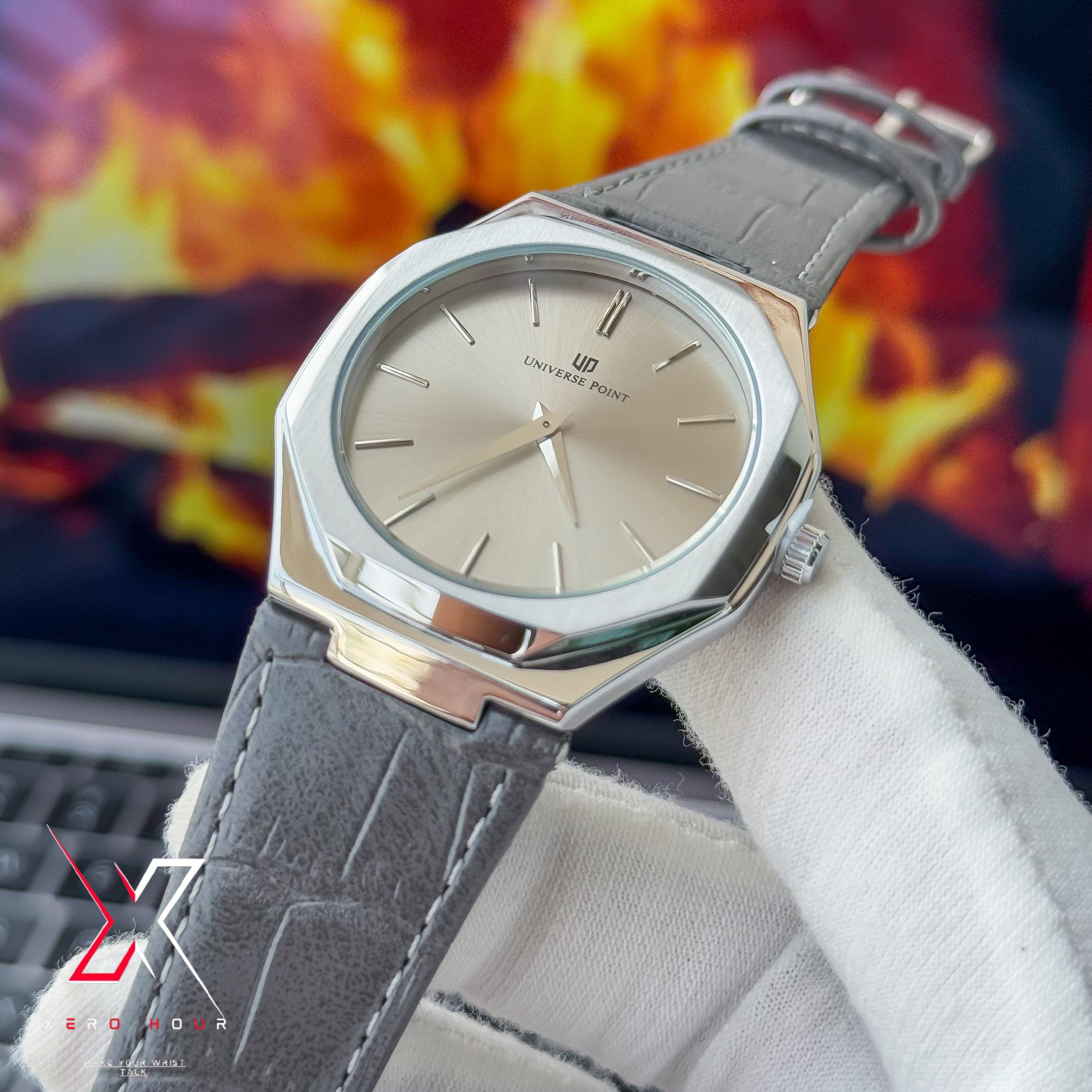 Universe Point | Hexa Style | Leather Belt | Authentic |Grey dial_img_5