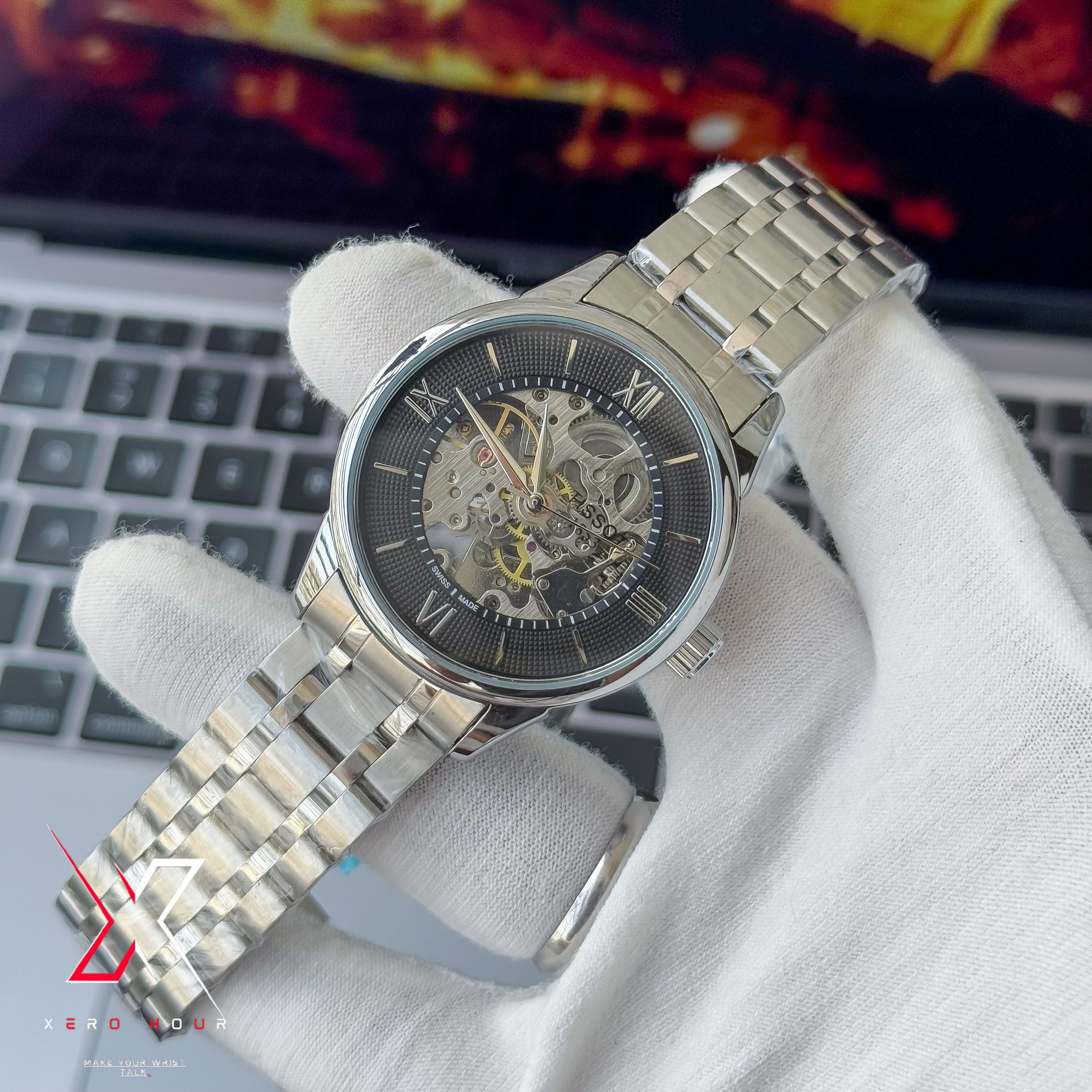 Tissot | Half Skeleton Automatic | Full Silver Black Dial