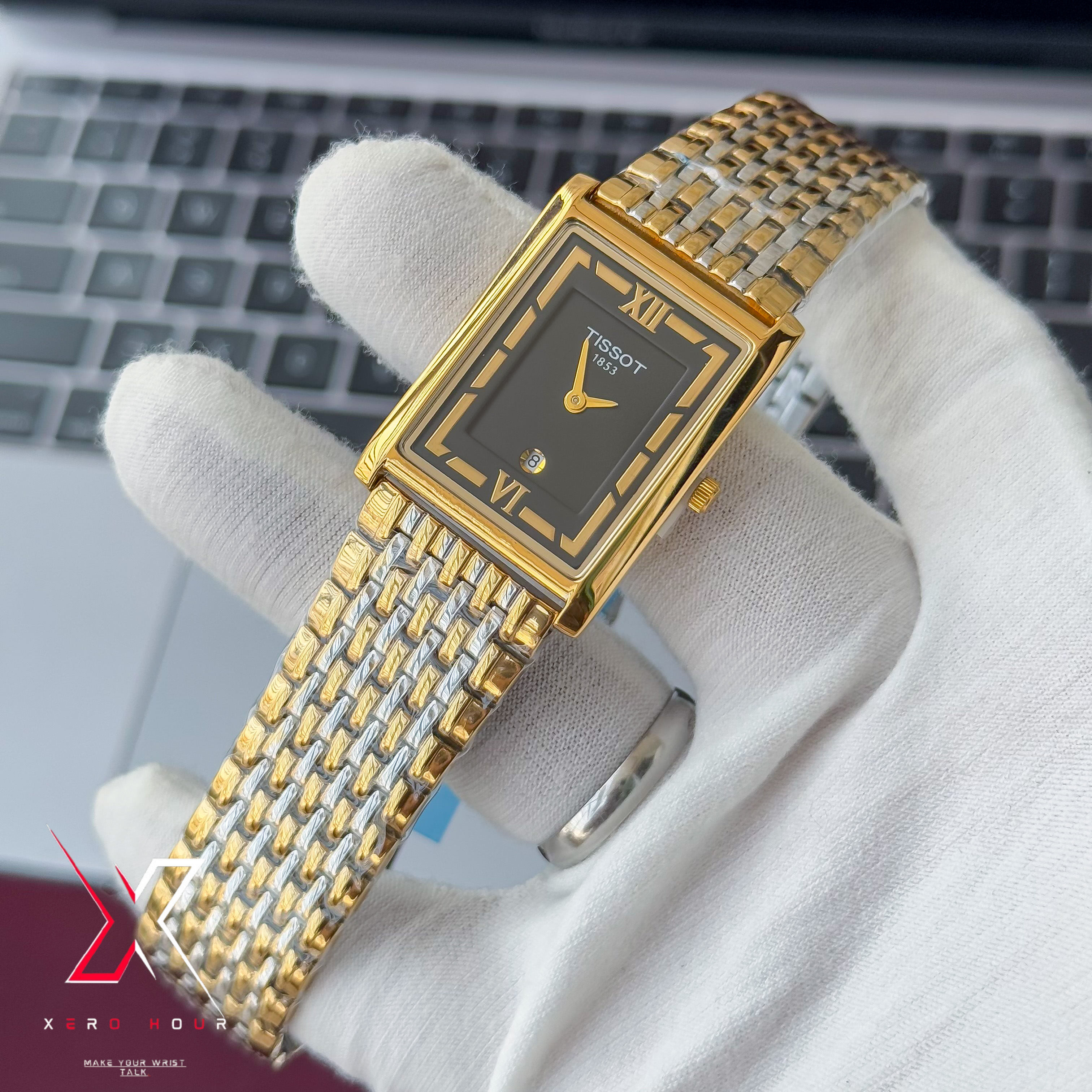 Tissot OLD MONEY STYLE | Super Slim Date Just | Chain SS | Dual GOLD BLACK_img_1