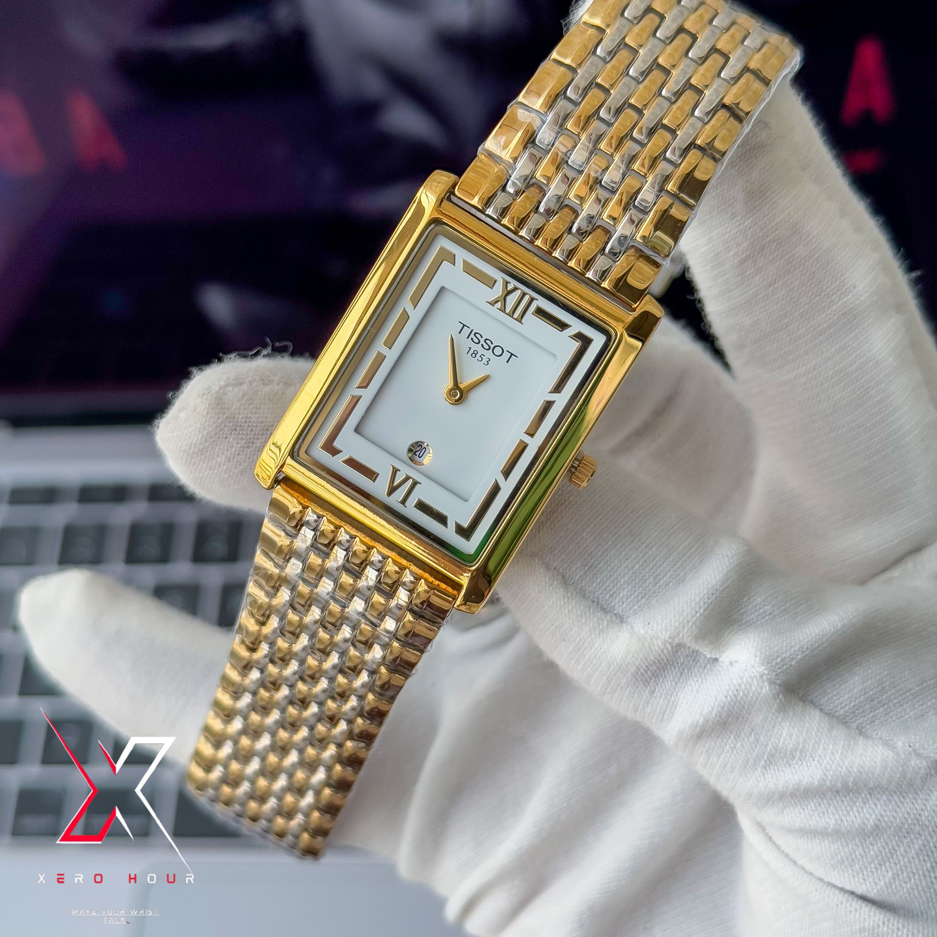 Tissot OLD MONEY STYLE | Super Slim Date Just | Chain SS | Dual Tone White dial