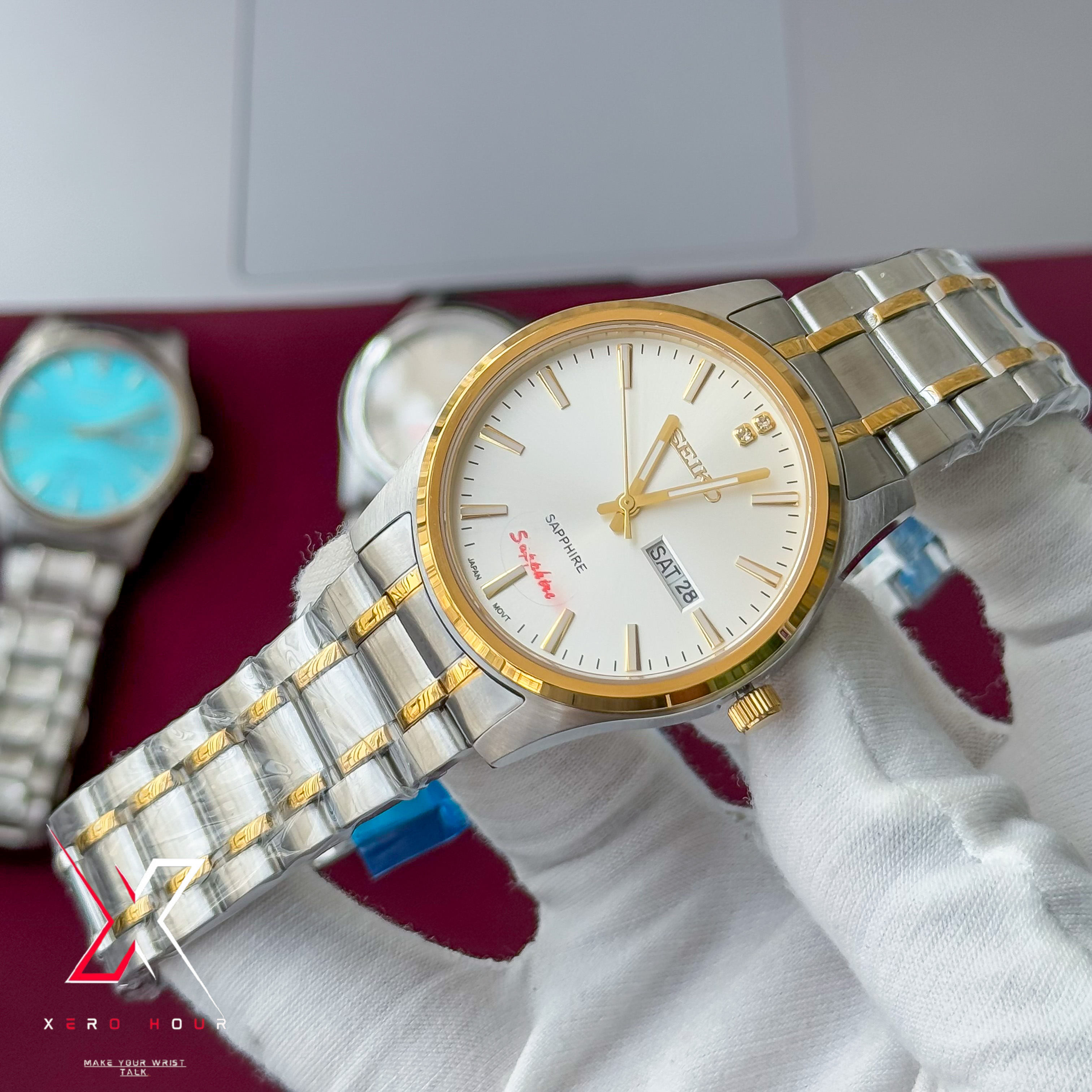 Seiko Day date | Dual tone Chain | White dial | Semi AAA_img_1