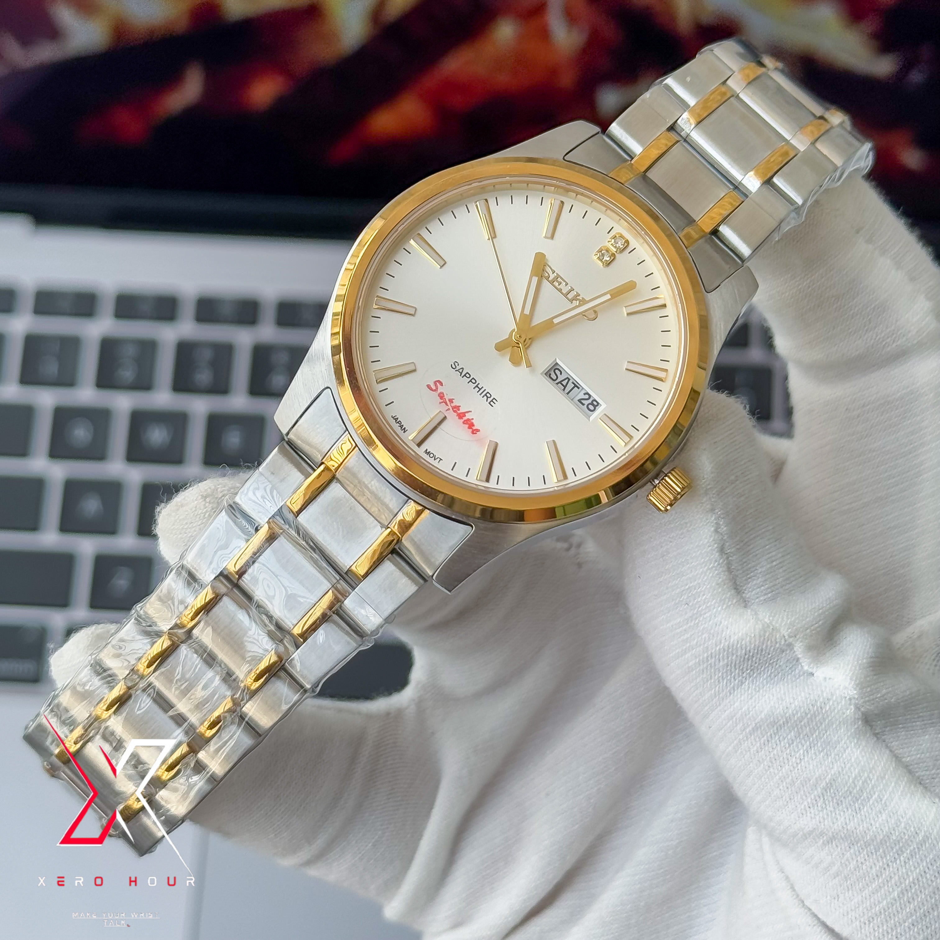 Seiko Day date | Dual tone Chain | White dial | Semi AAA_img_2