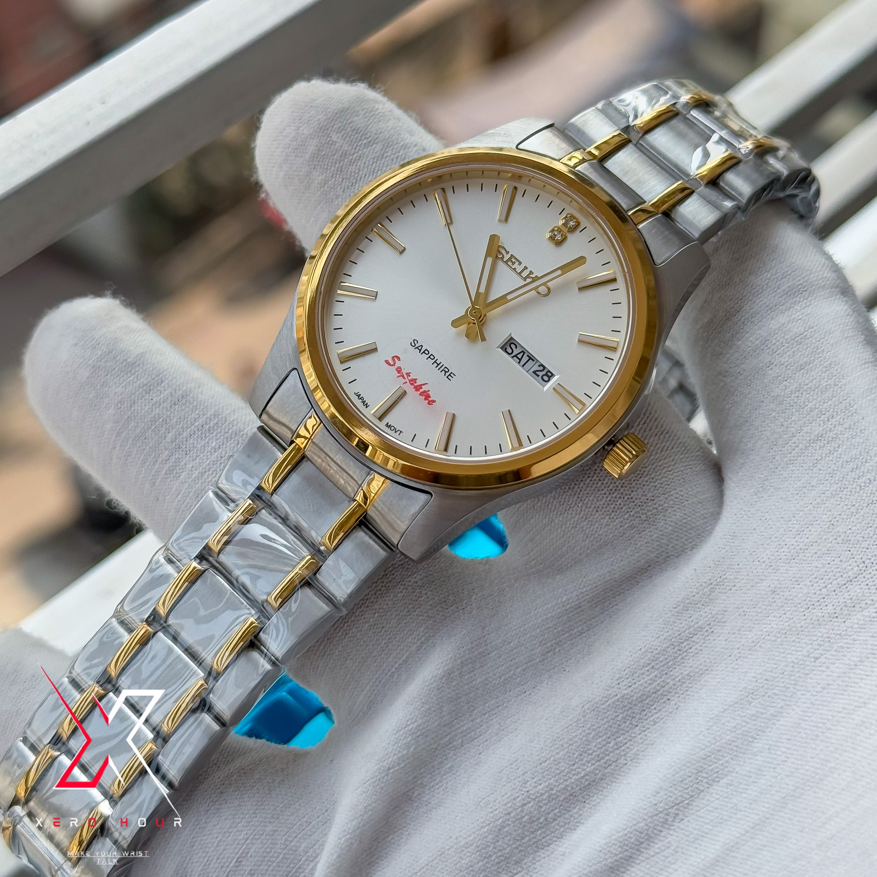 Seiko Day date | Dual tone Chain | White dial | Semi AAA_img_6