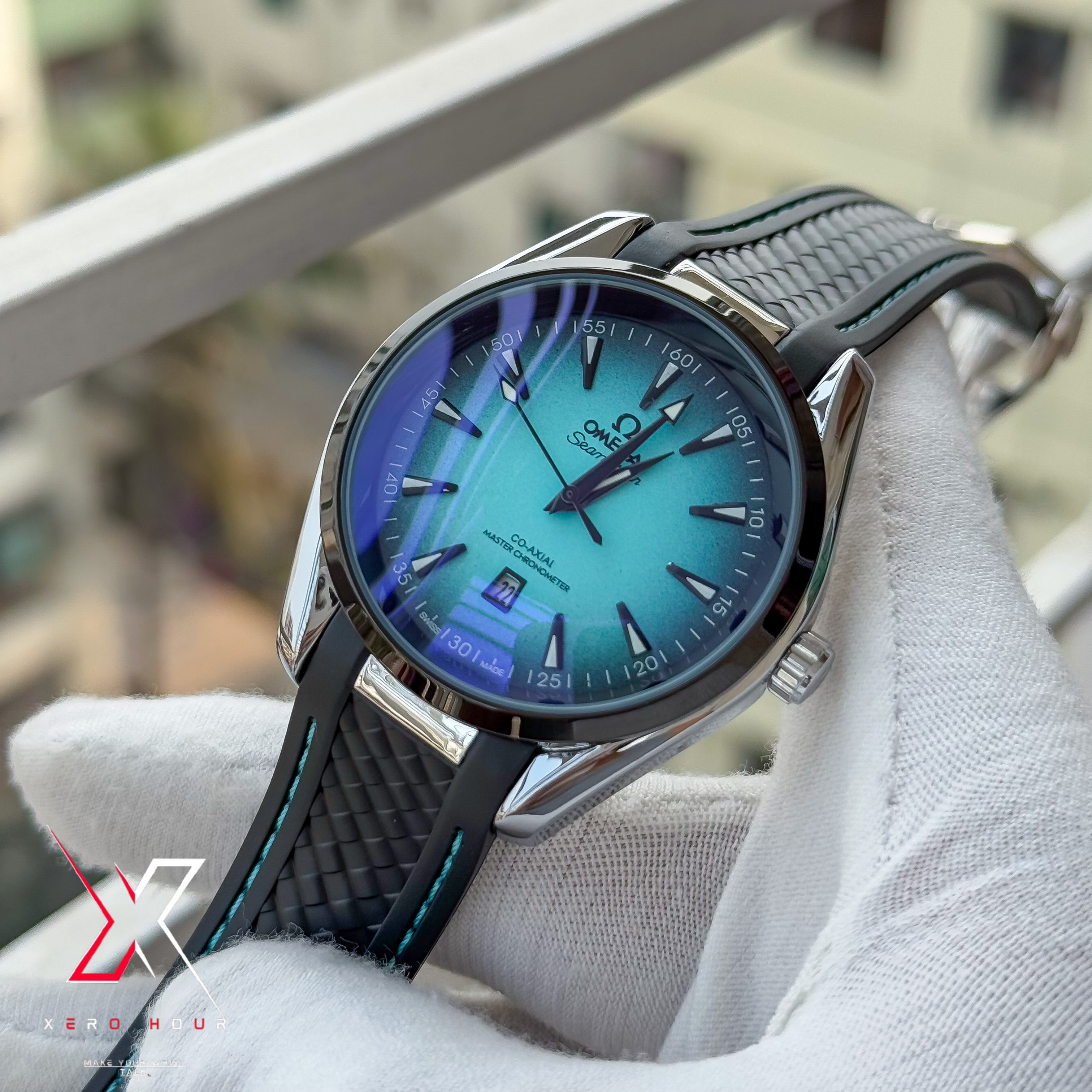 Omega Aqua Terra | Quartz Movement | Tiffany Dial | AA Grade | Silicon Belt