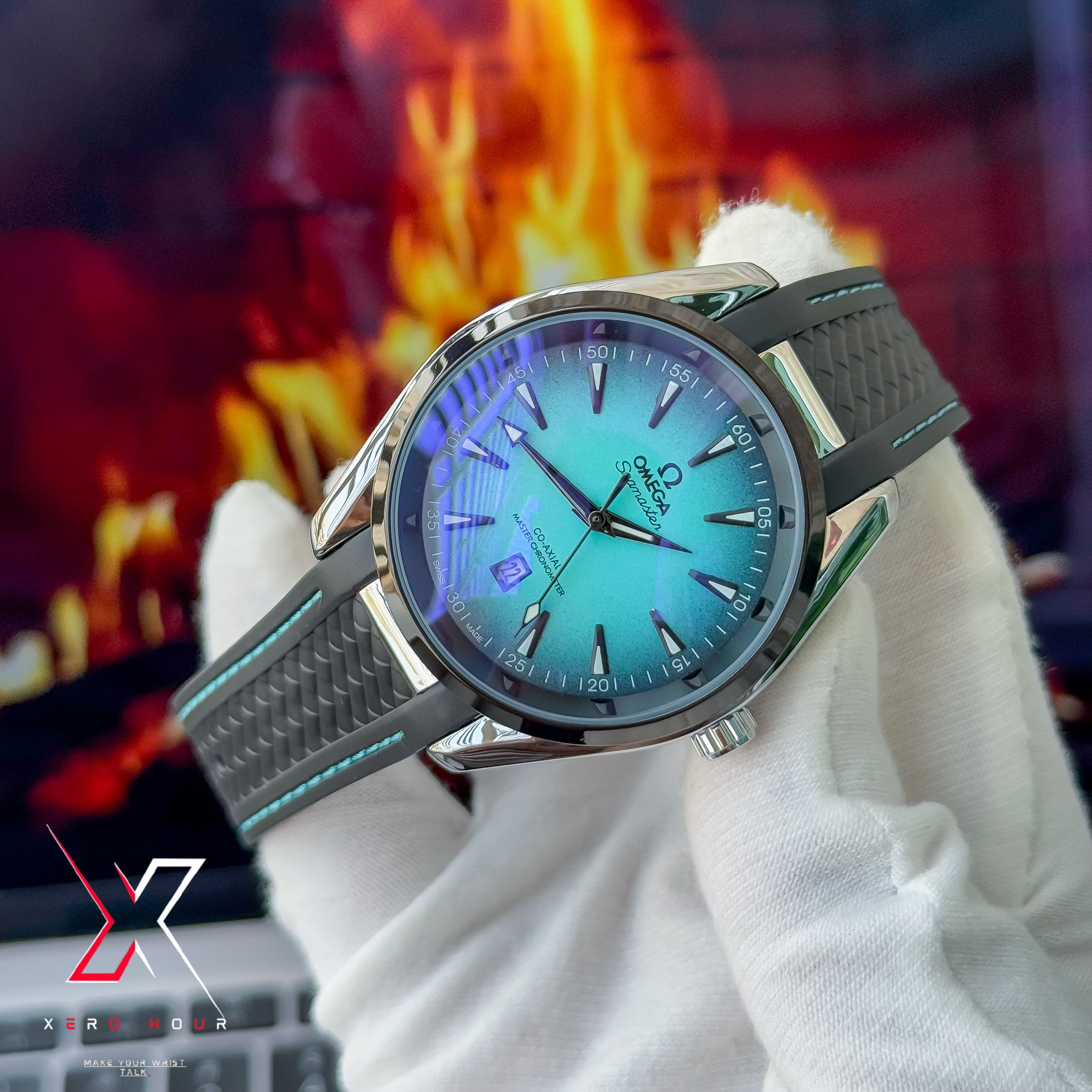 Omega Aqua Terra | Quartz Movement | Tiffany Dial | AA Grade | Silicon Belt_img_7