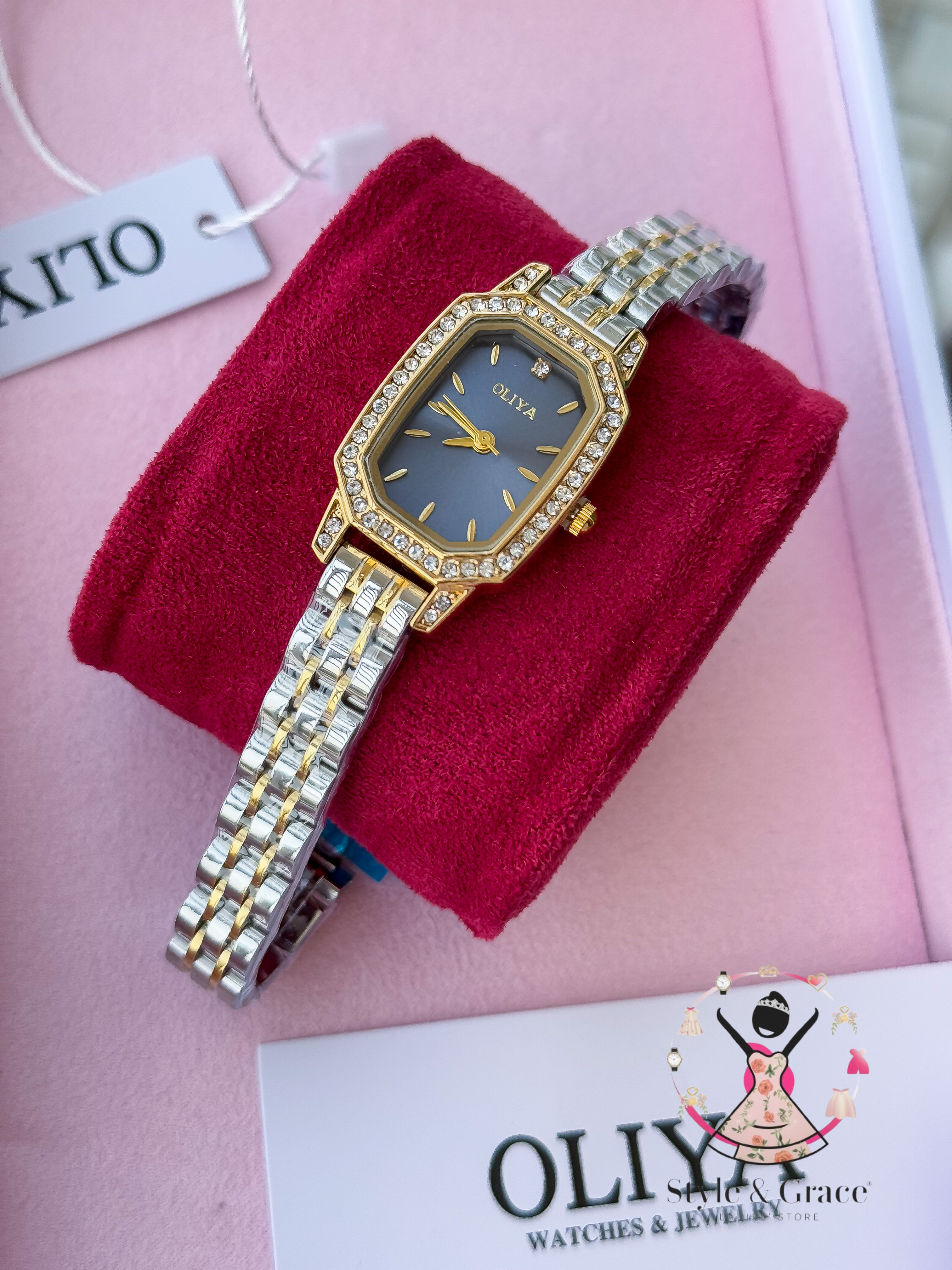 Oliya -L2002C| Stone Square -Blue Dial | Dual Tone | Authentic Brand_img_1