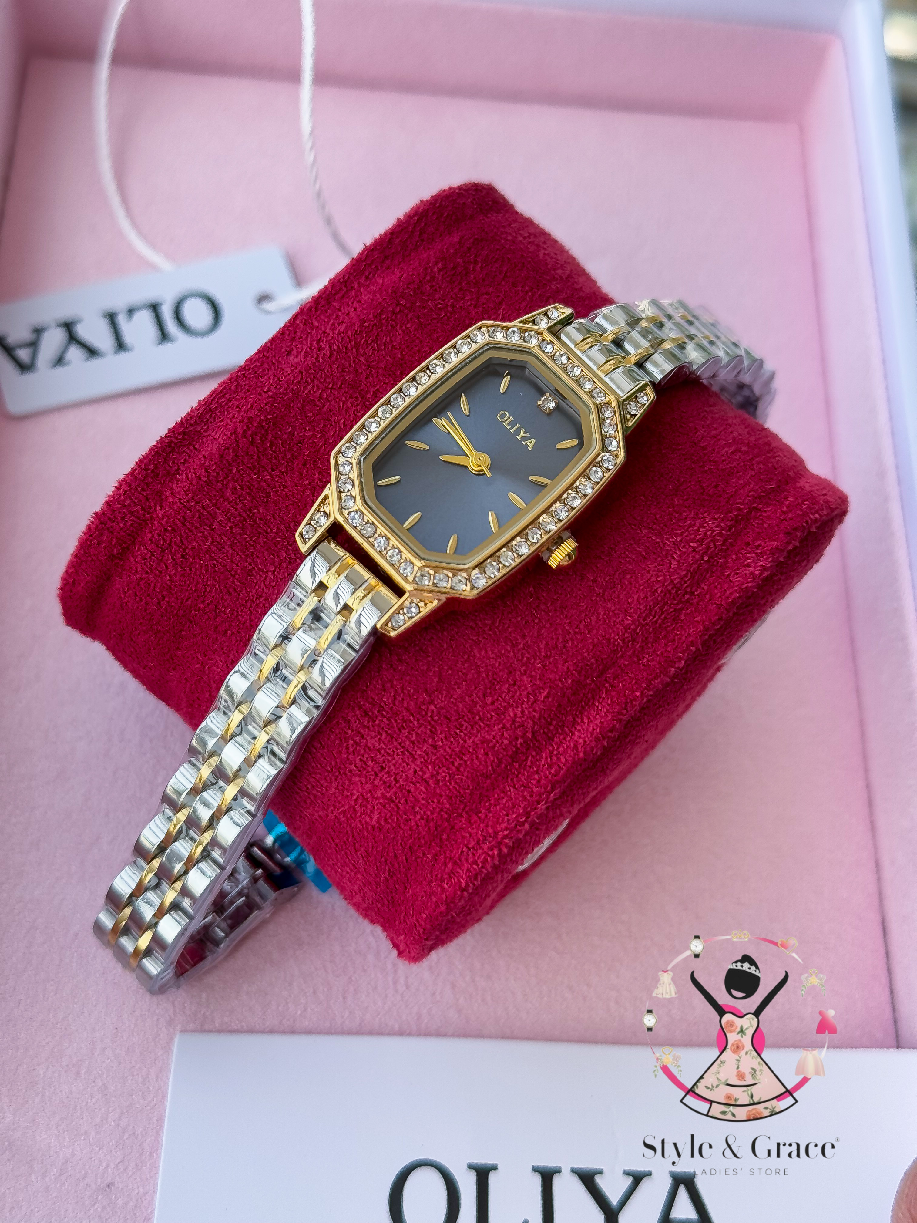 Oliya -L2002C| Stone Square -Blue Dial | Dual Tone | Authentic Brand