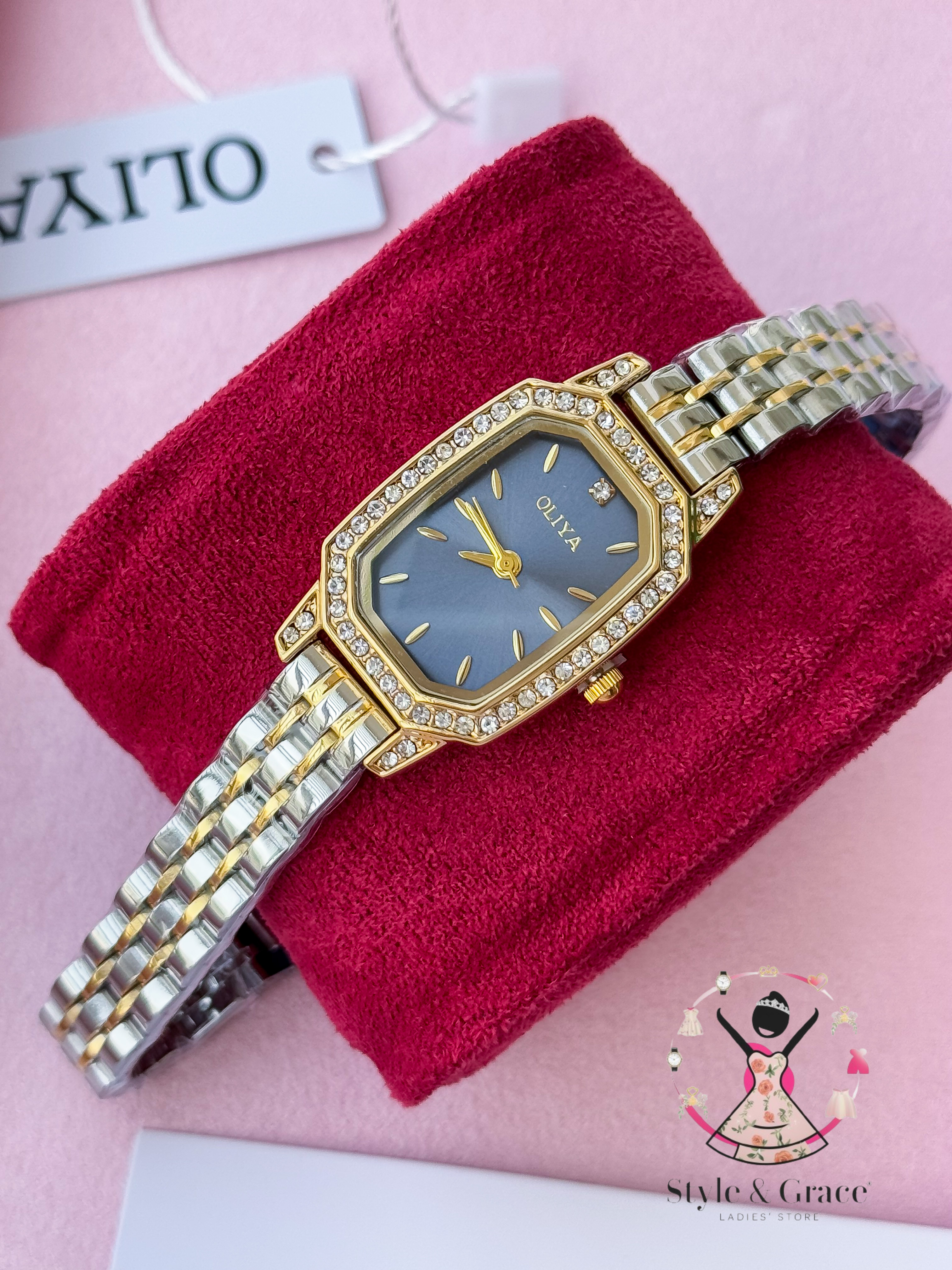 Oliya -L2002C| Stone Square -Blue Dial | Dual Tone | Authentic Brand_img_2