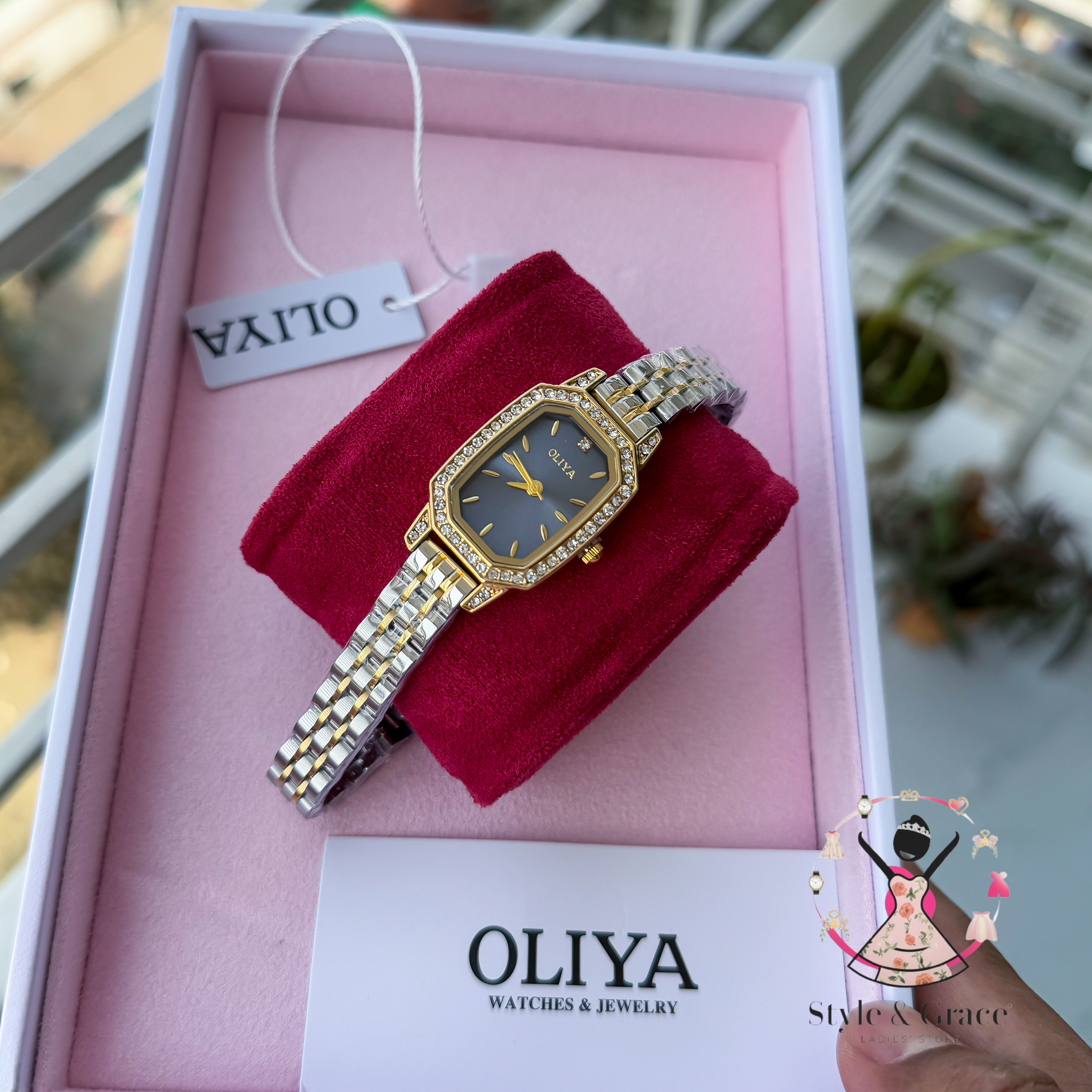 Oliya -L2002C| Stone Square -Blue Dial | Dual Tone | Authentic Brand_img_3