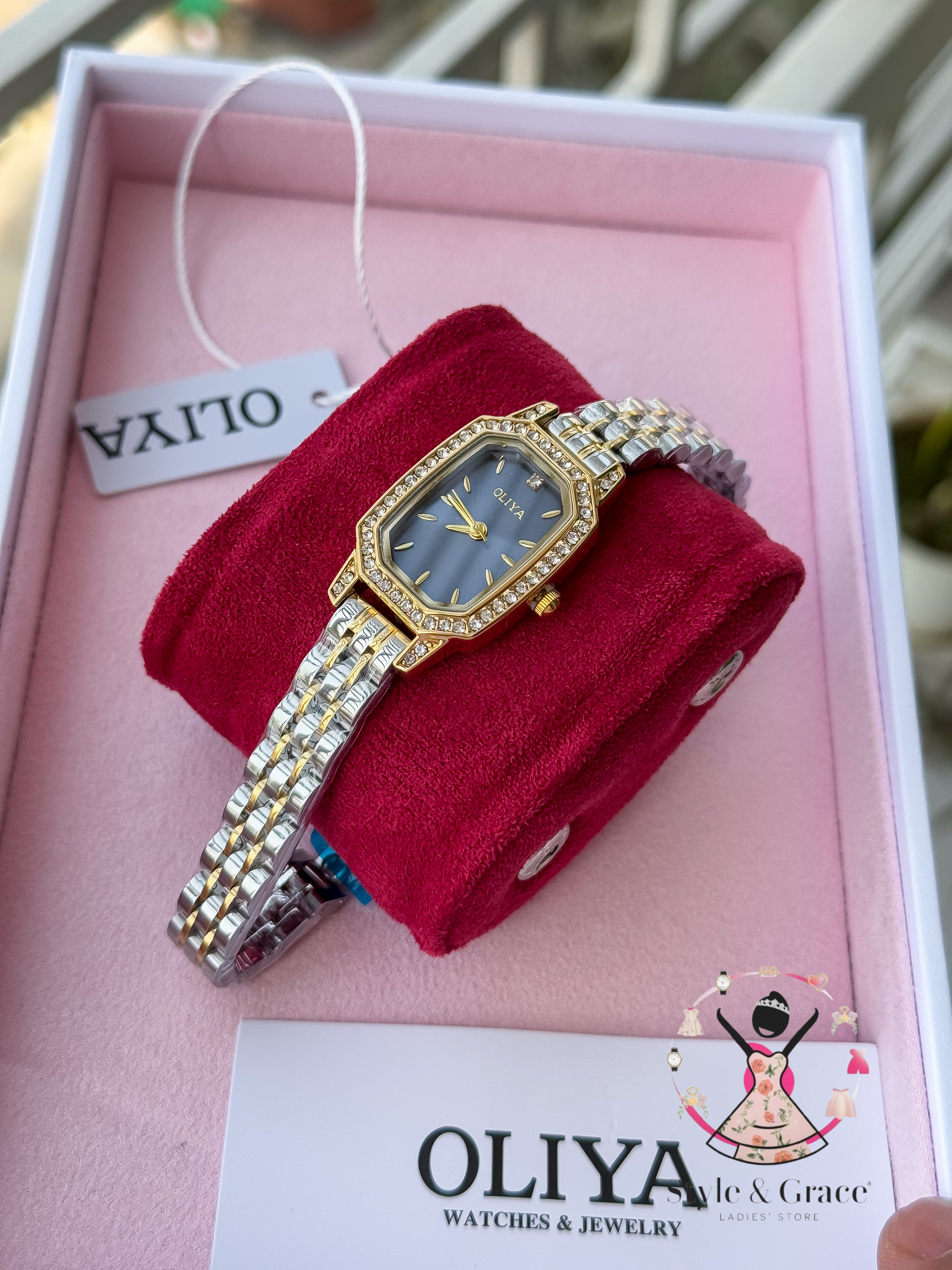 Oliya -L2002C| Stone Square -Blue Dial | Dual Tone | Authentic Brand_img_4