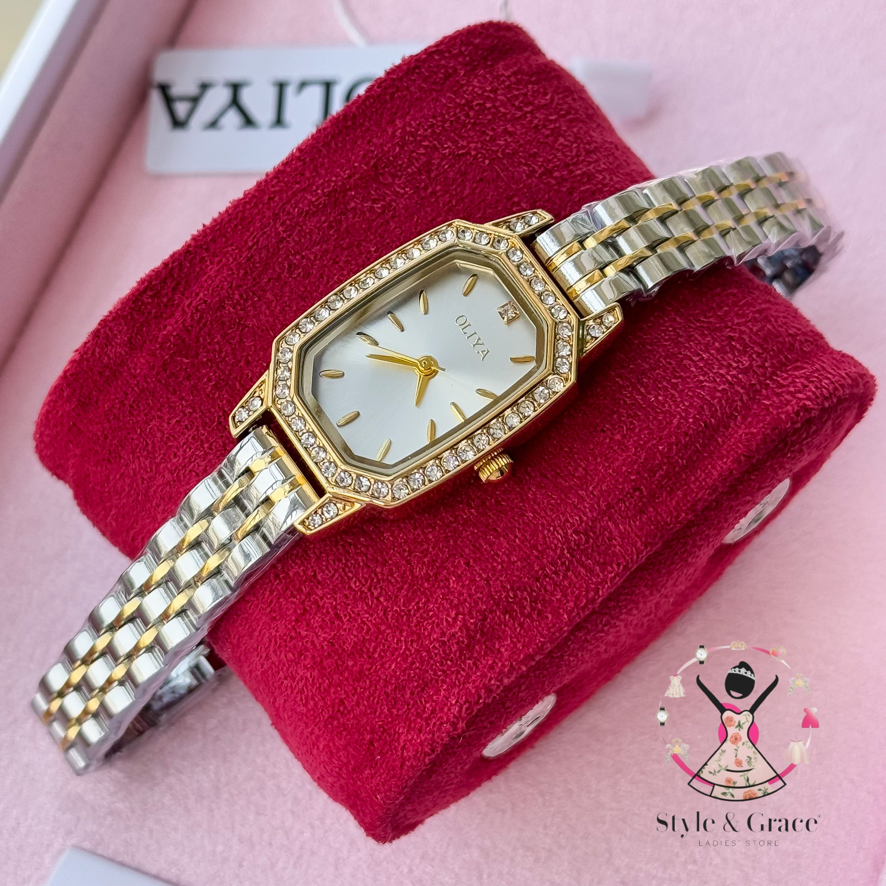 Oliya -L2002C| Stone Square -Pearl White Dial | Dual Tone | Authentic Brand_img_1