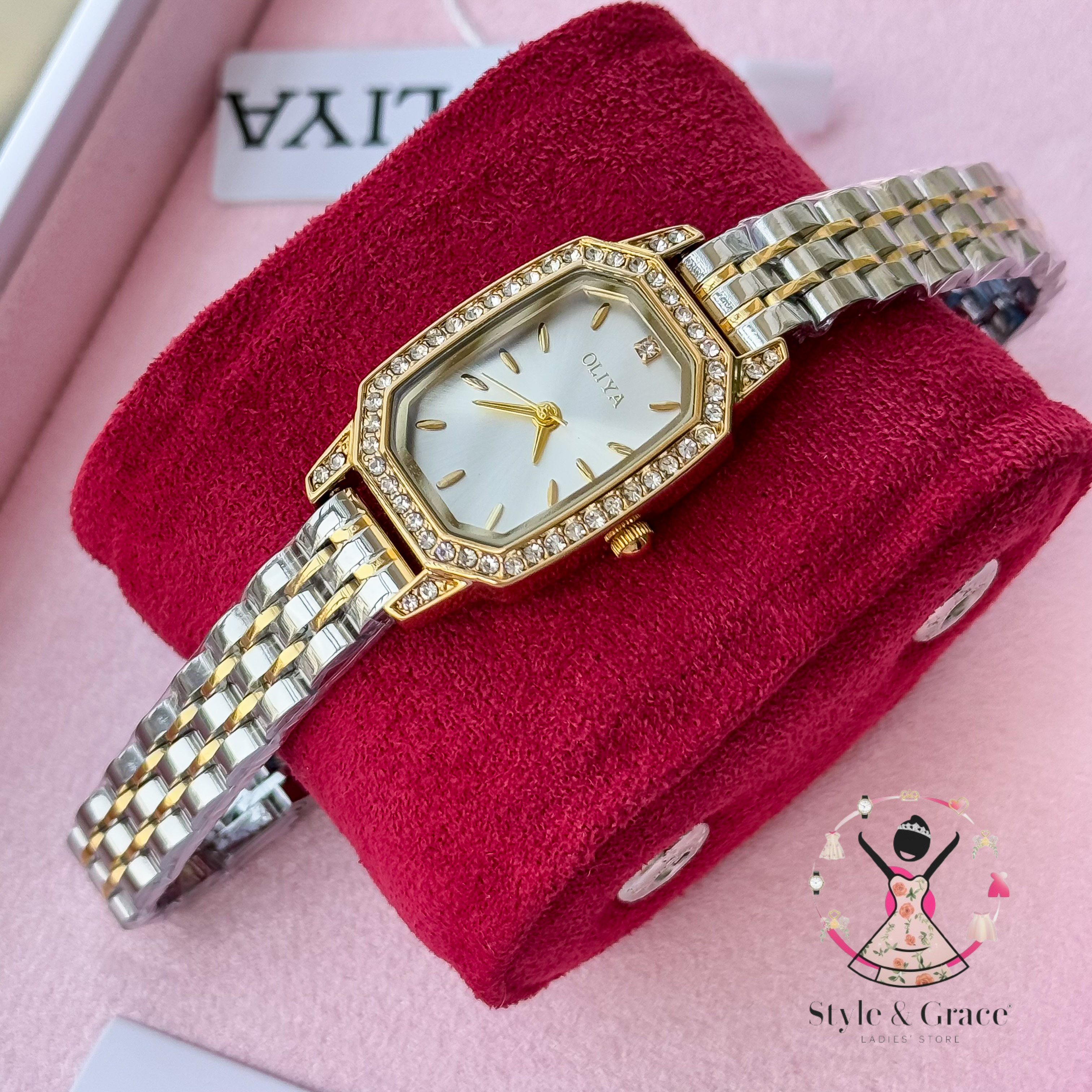 Oliya -L2002C| Stone Square -Pearl White Dial | Dual Tone | Authentic Brand_img_2