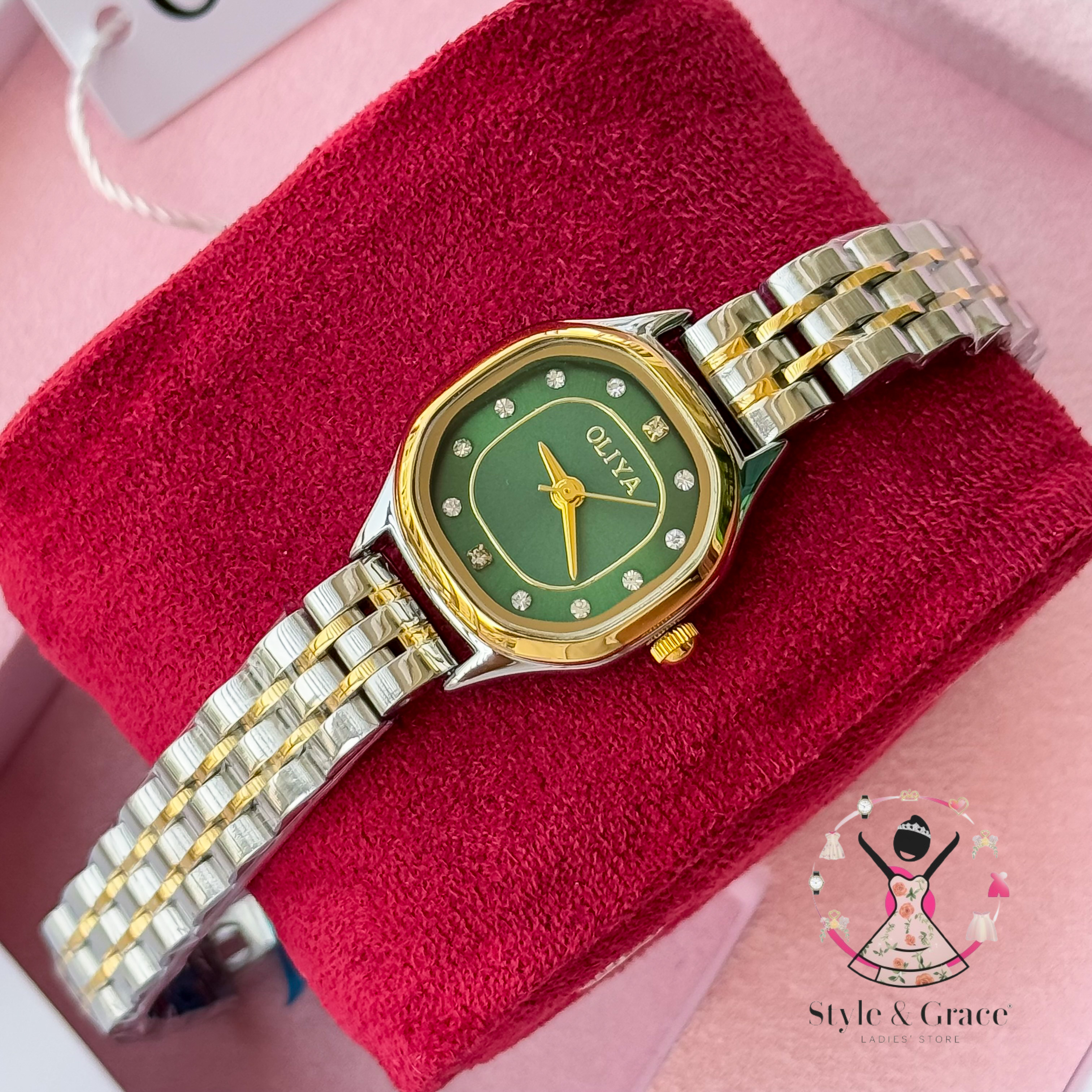 Oliya -6821| Small Round -Green Dial | Dual Tone | Authentic Brand_img_1
