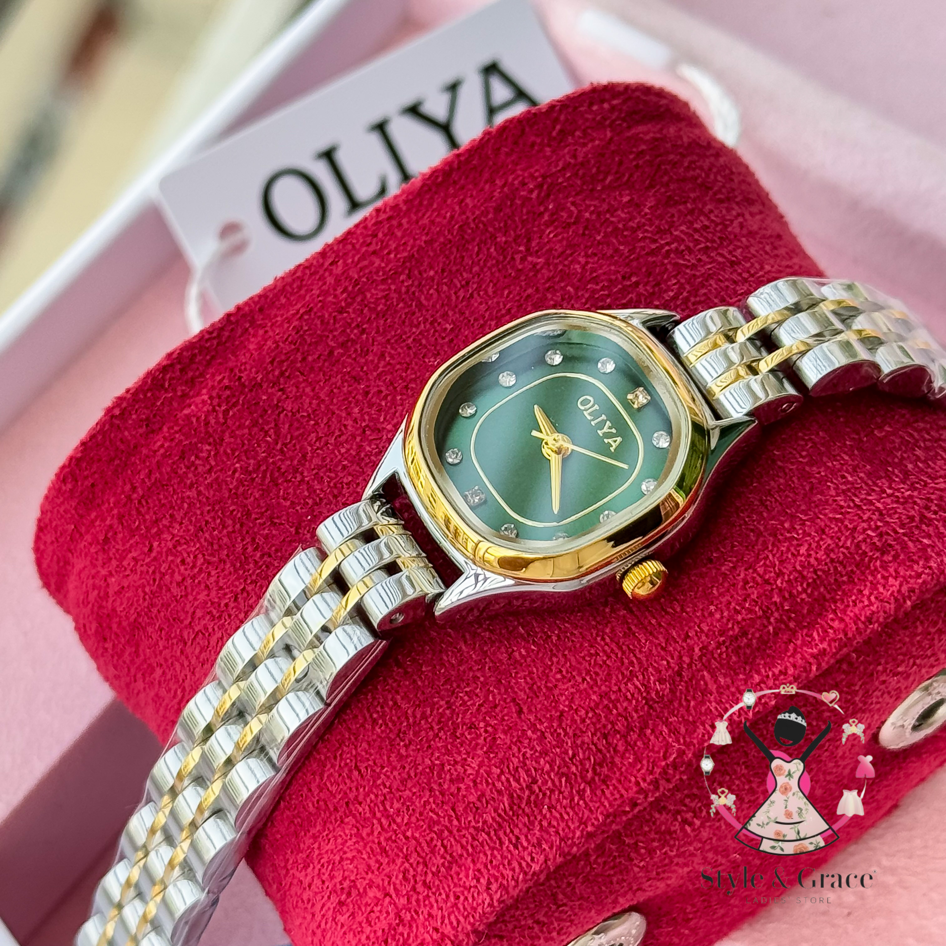 Oliya -6821| Small Round -Green Dial | Dual Tone | Authentic Brand_img_2