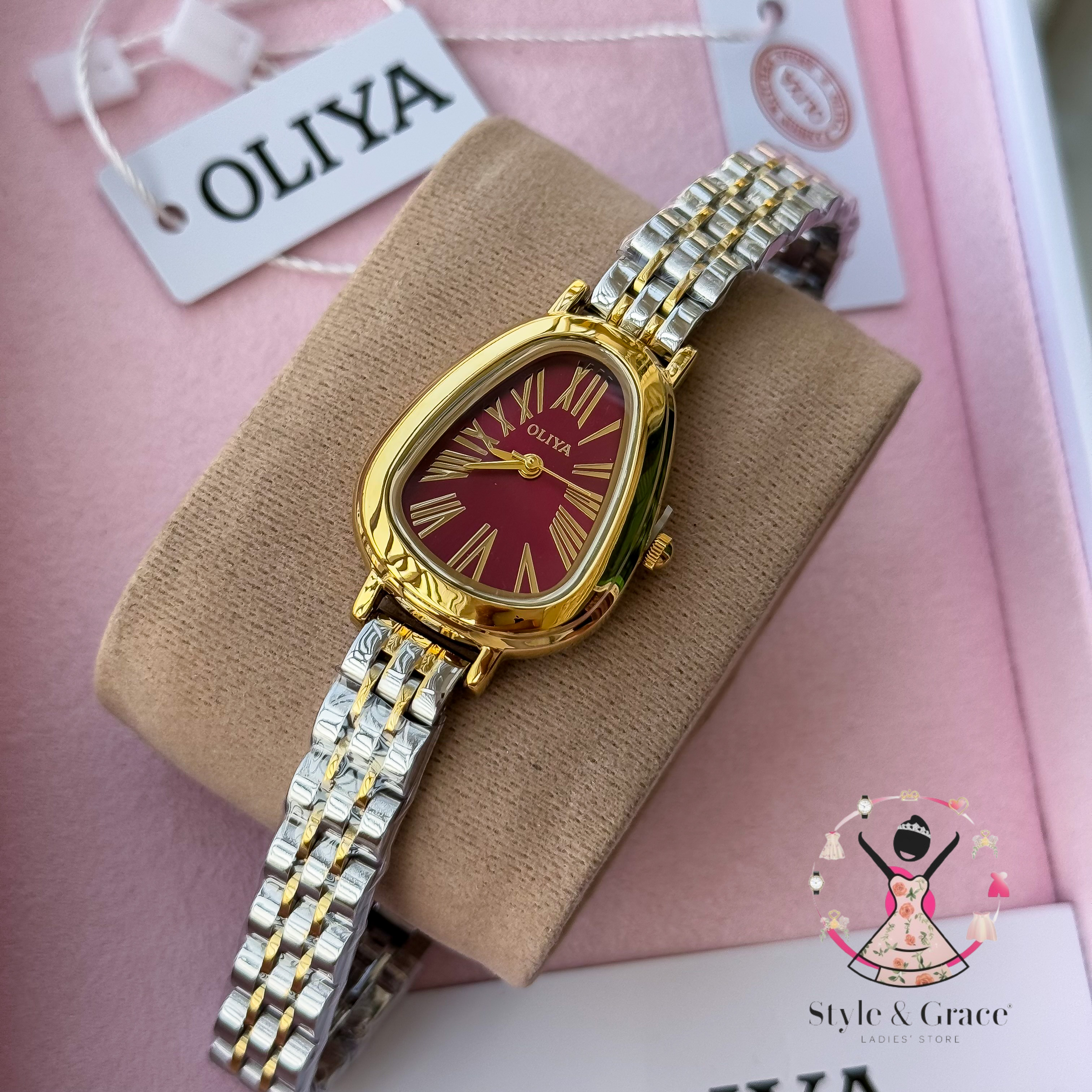 Oliya-Round Triangle | Burgundy dial with gold accent | Dual Tone | Authentic Brand_img_1