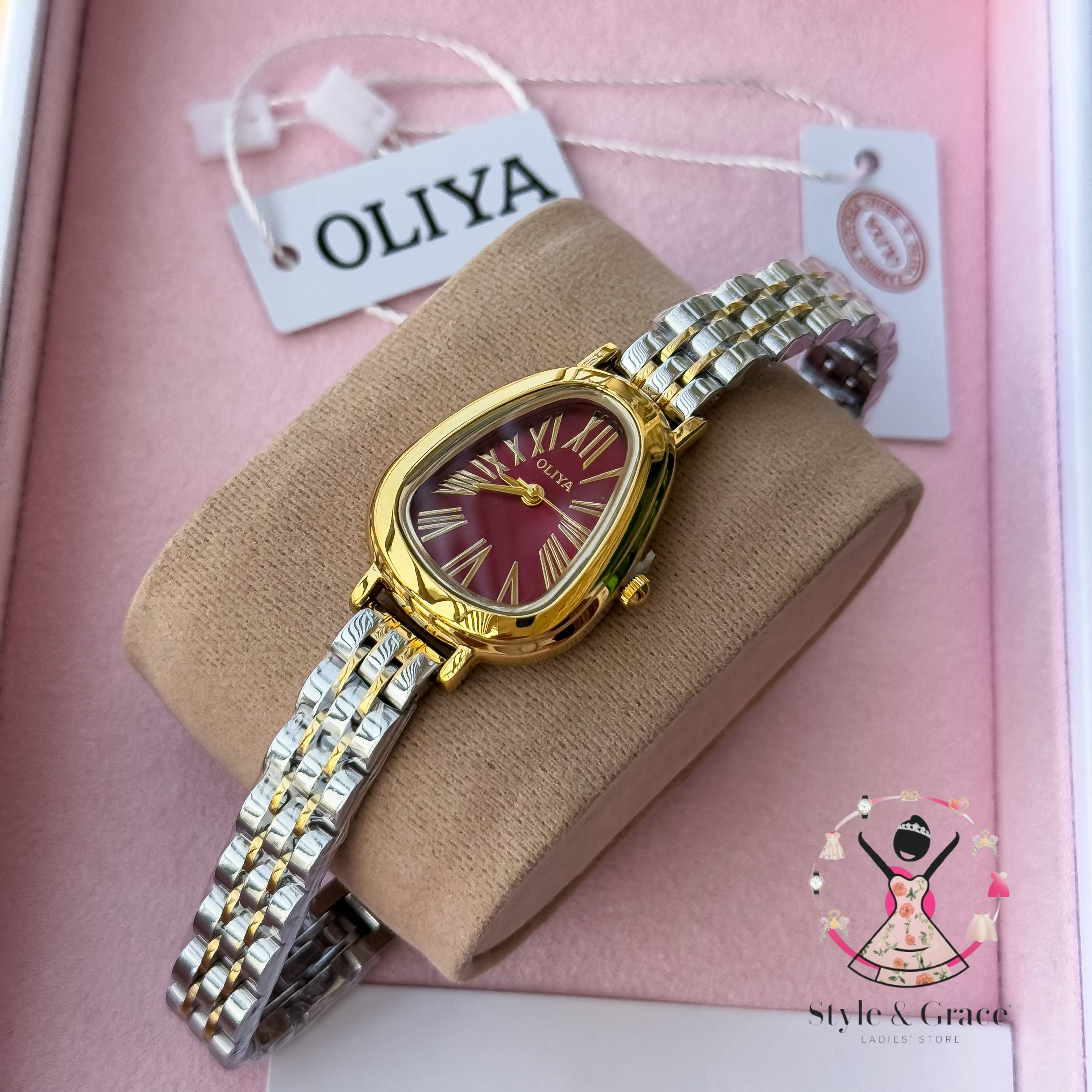 Oliya-Round Triangle | Burgundy dial with gold accent | Dual Tone | Authentic Brand_img_2