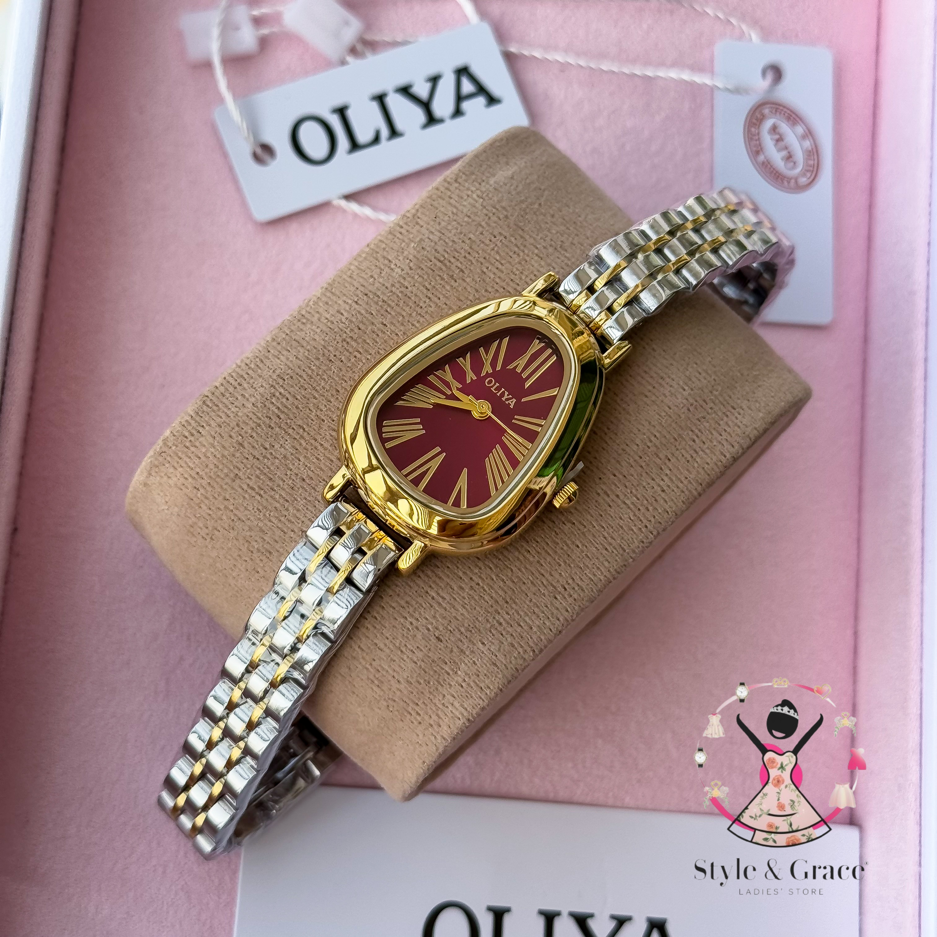 Oliya-Round Triangle | Burgundy dial with gold accent | Dual Tone | Authentic Brand_img_3