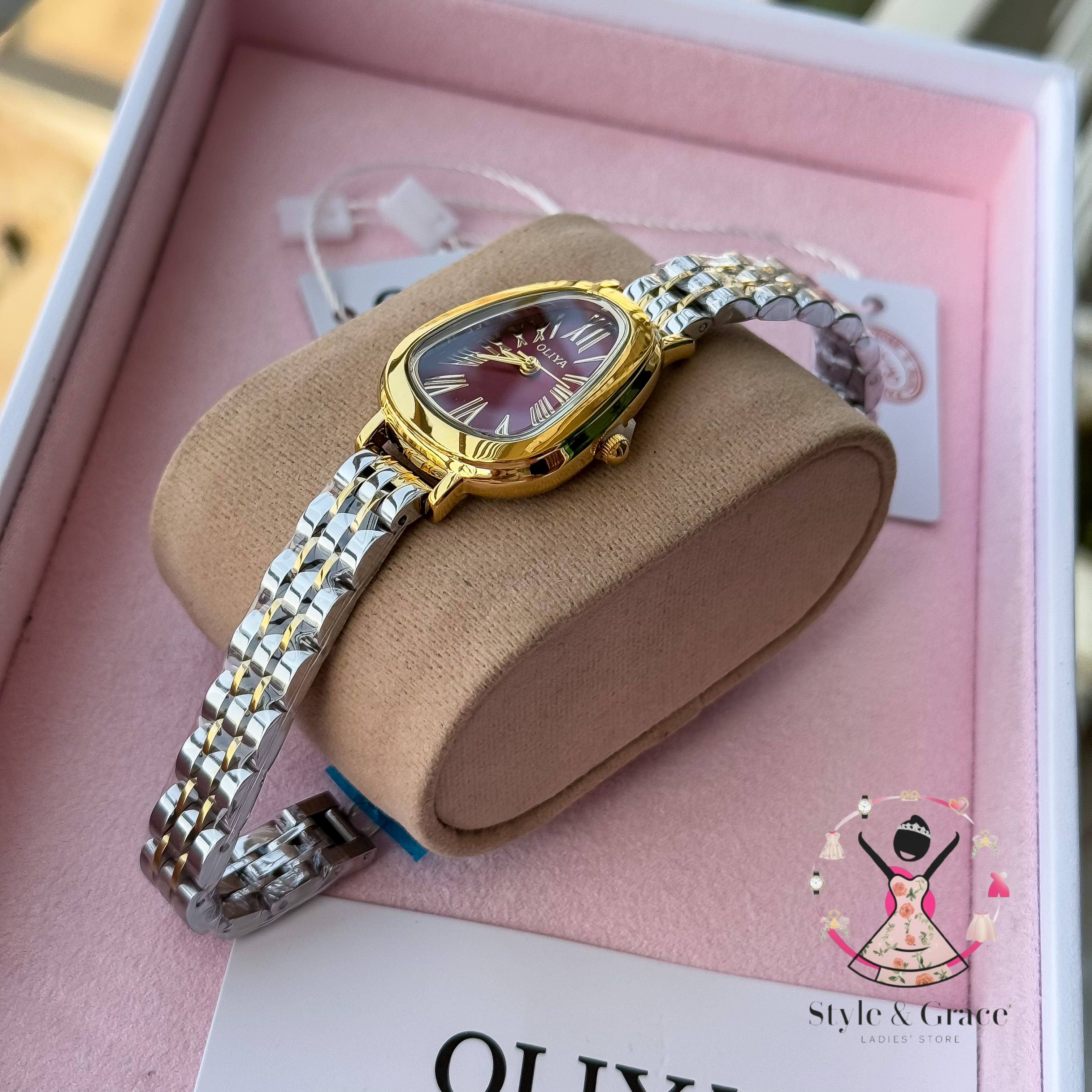 Oliya-Round Triangle | Burgundy dial with gold accent | Dual Tone | Authentic Brand_img_4