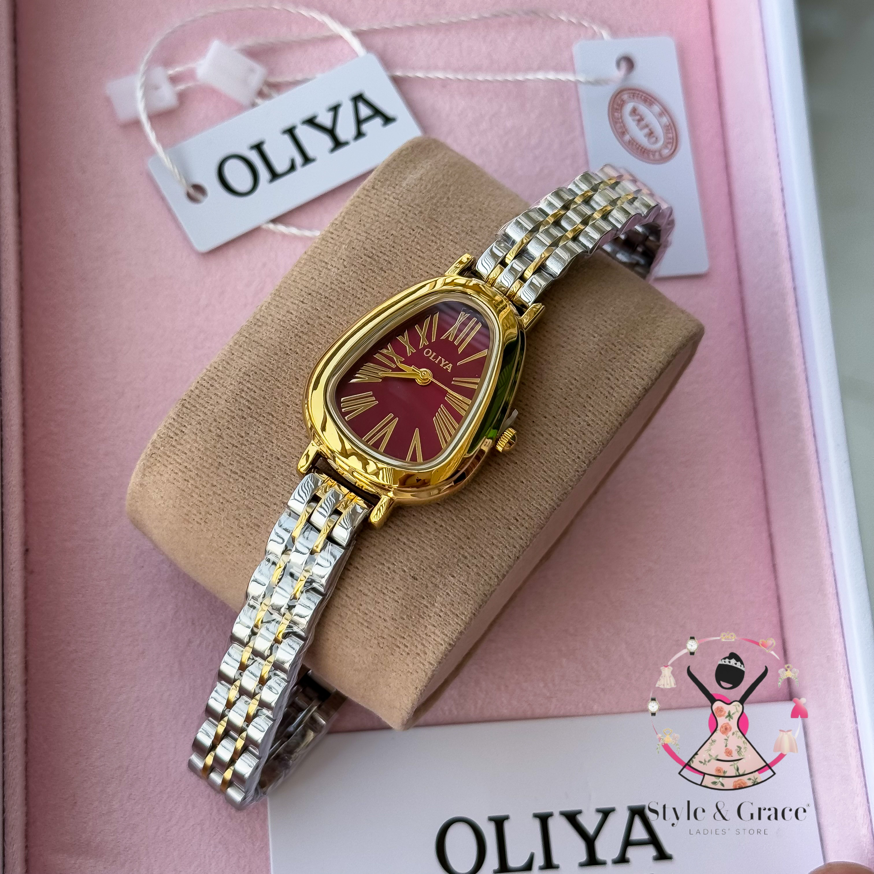 Oliya-Round Triangle | Burgundy dial with gold accent | Dual Tone | Authentic Brand_img_5