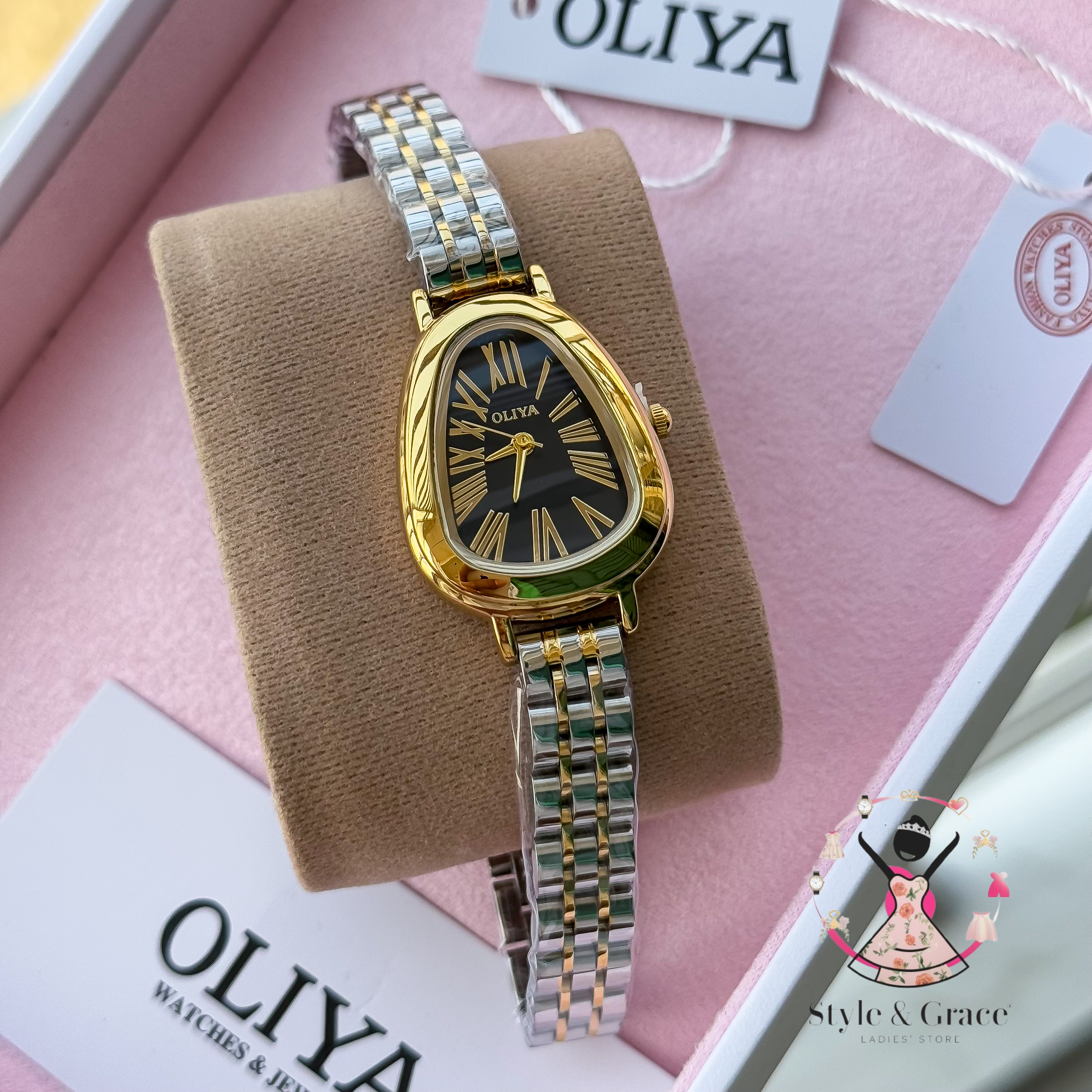 Oliya-Round Triangle | Black dial with gold accent | Dual Tone | Authentic Brand