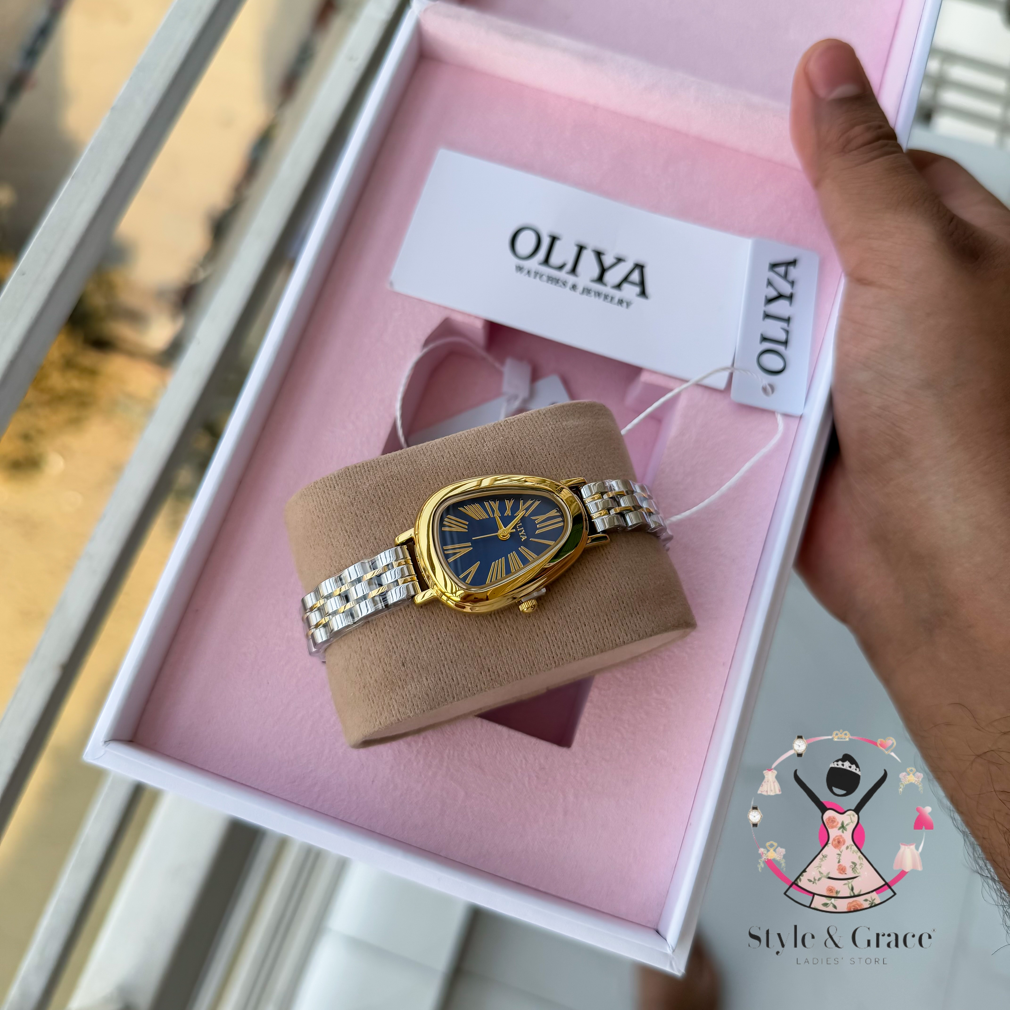 Oliya-Round Triangle | Blue dial with gold accent | Dual Tone | Authentic Brand