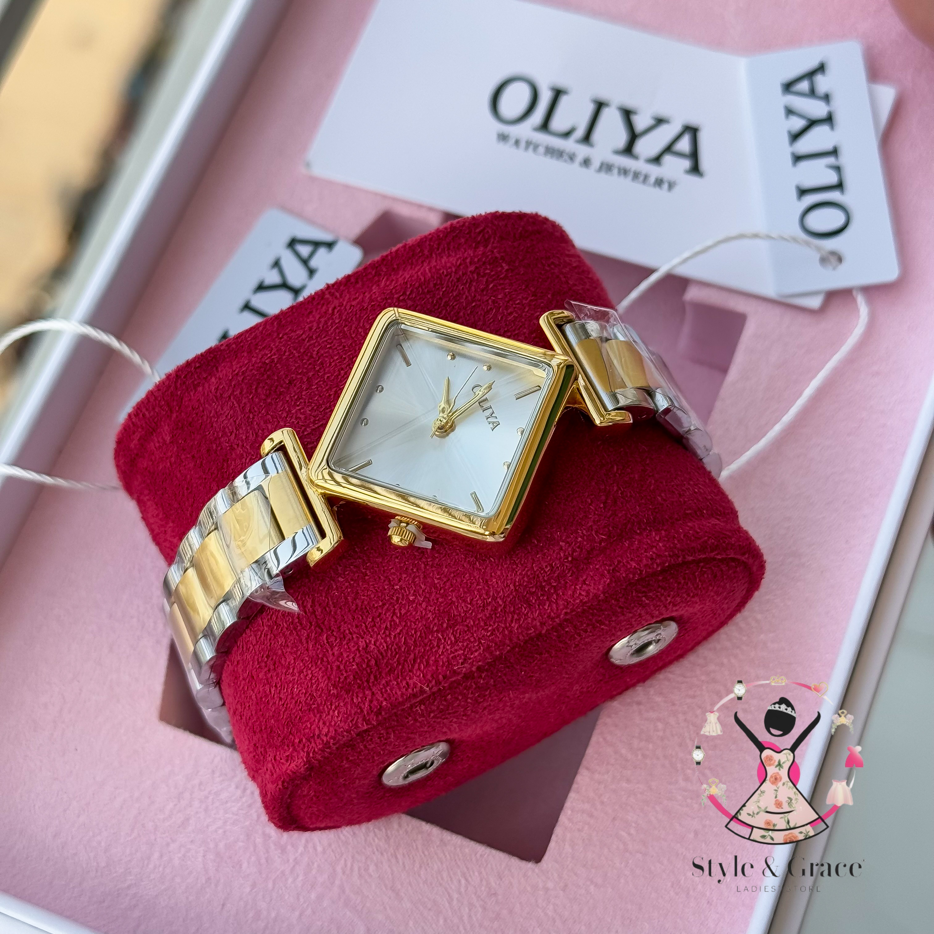 Oliya-Square Triangle | Pearl white dial with gold accent | Dual Tone | Authentic Brand_img_1