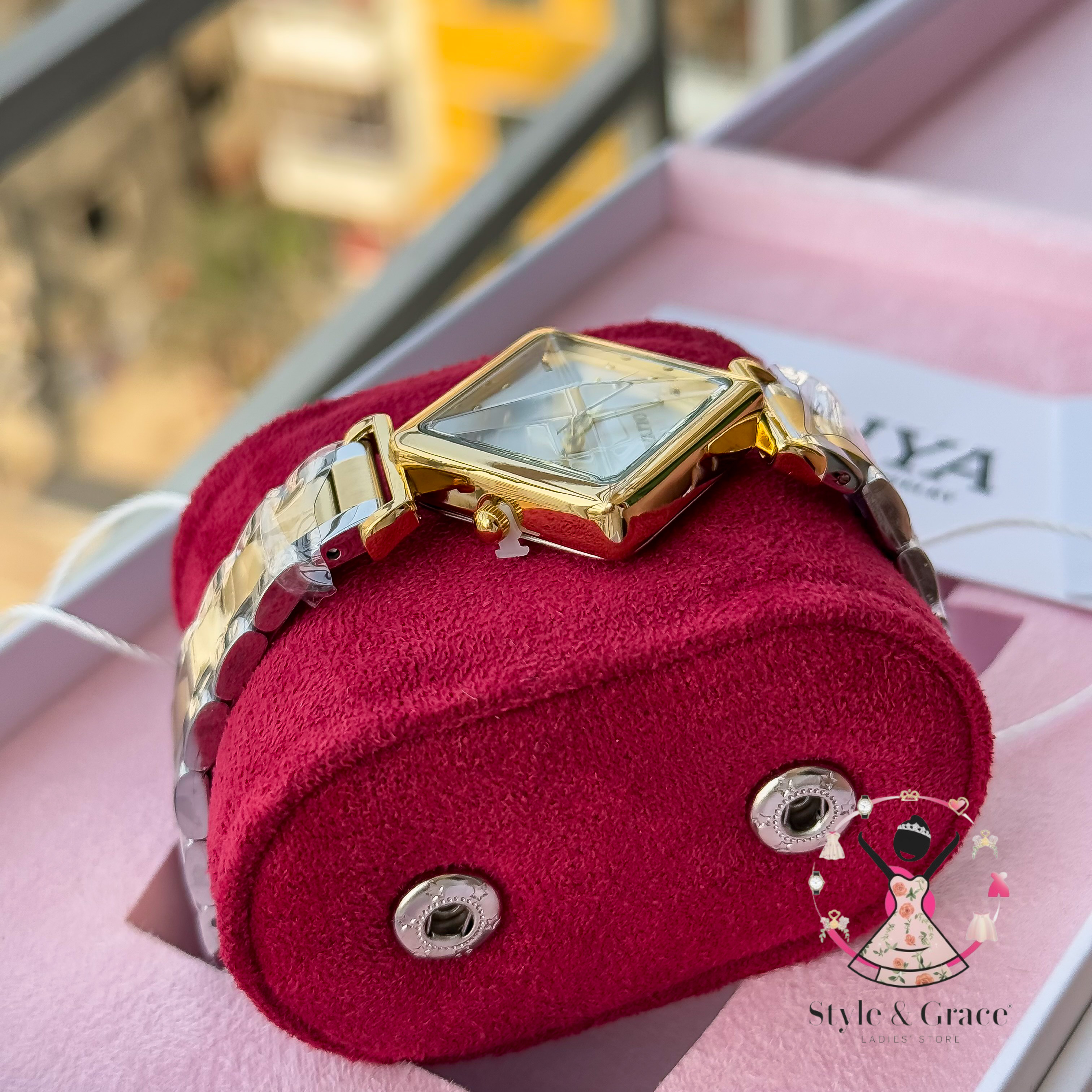 Oliya-Square Triangle | Pearl white dial with gold accent | Dual Tone | Authentic Brand_img_2