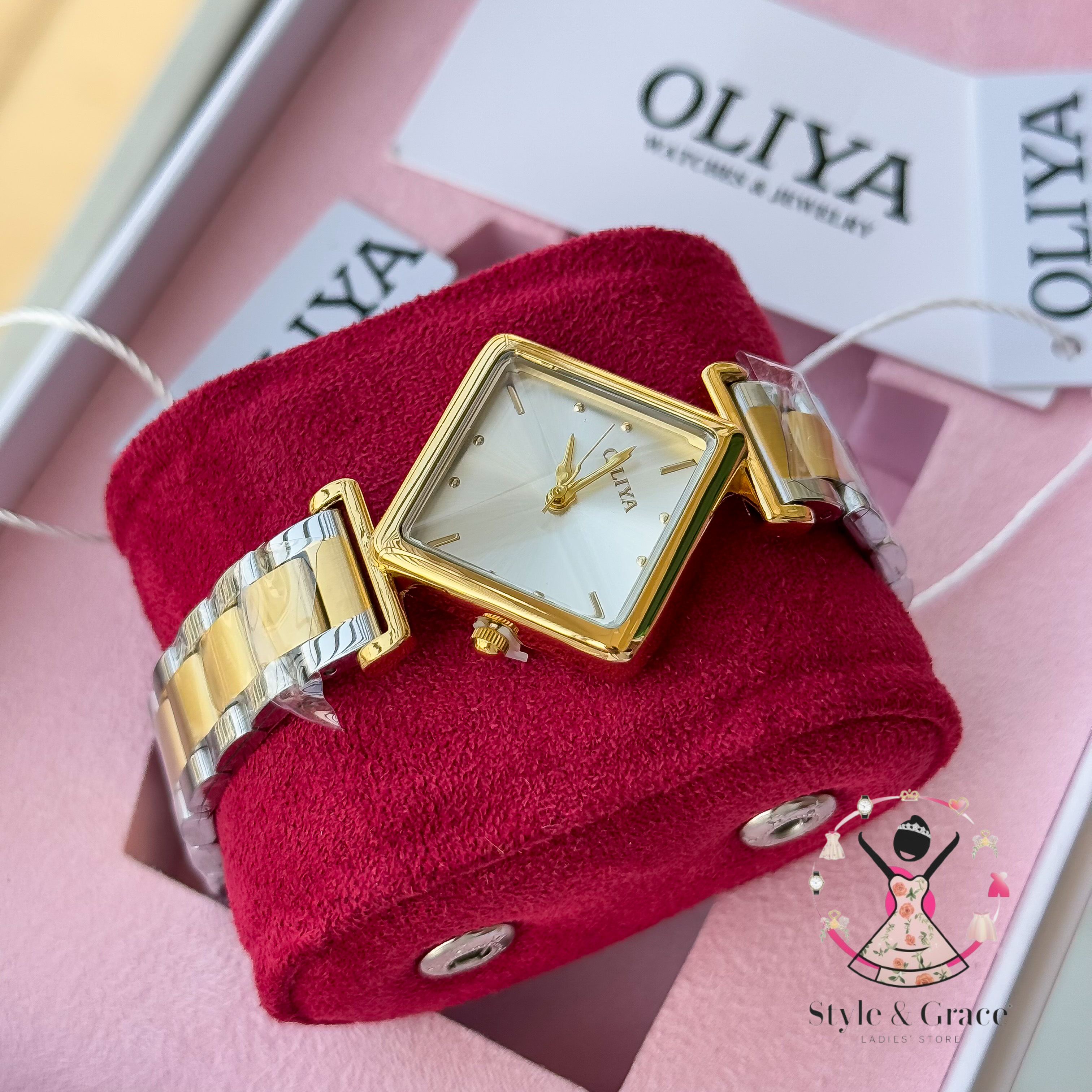 Oliya-Square Triangle | Pearl white dial with gold accent | Dual Tone | Authentic Brand_img_3