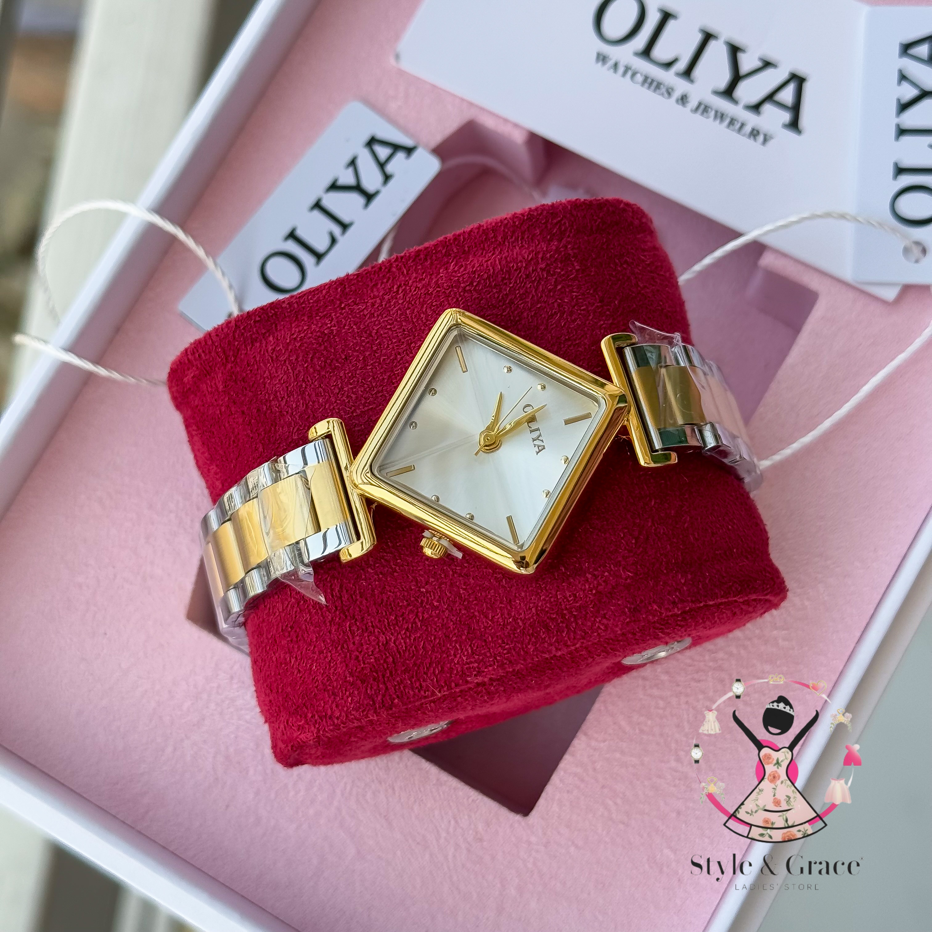 Oliya-Square Triangle | Pearl white dial with gold accent | Dual Tone | Authentic Brand_img_4
