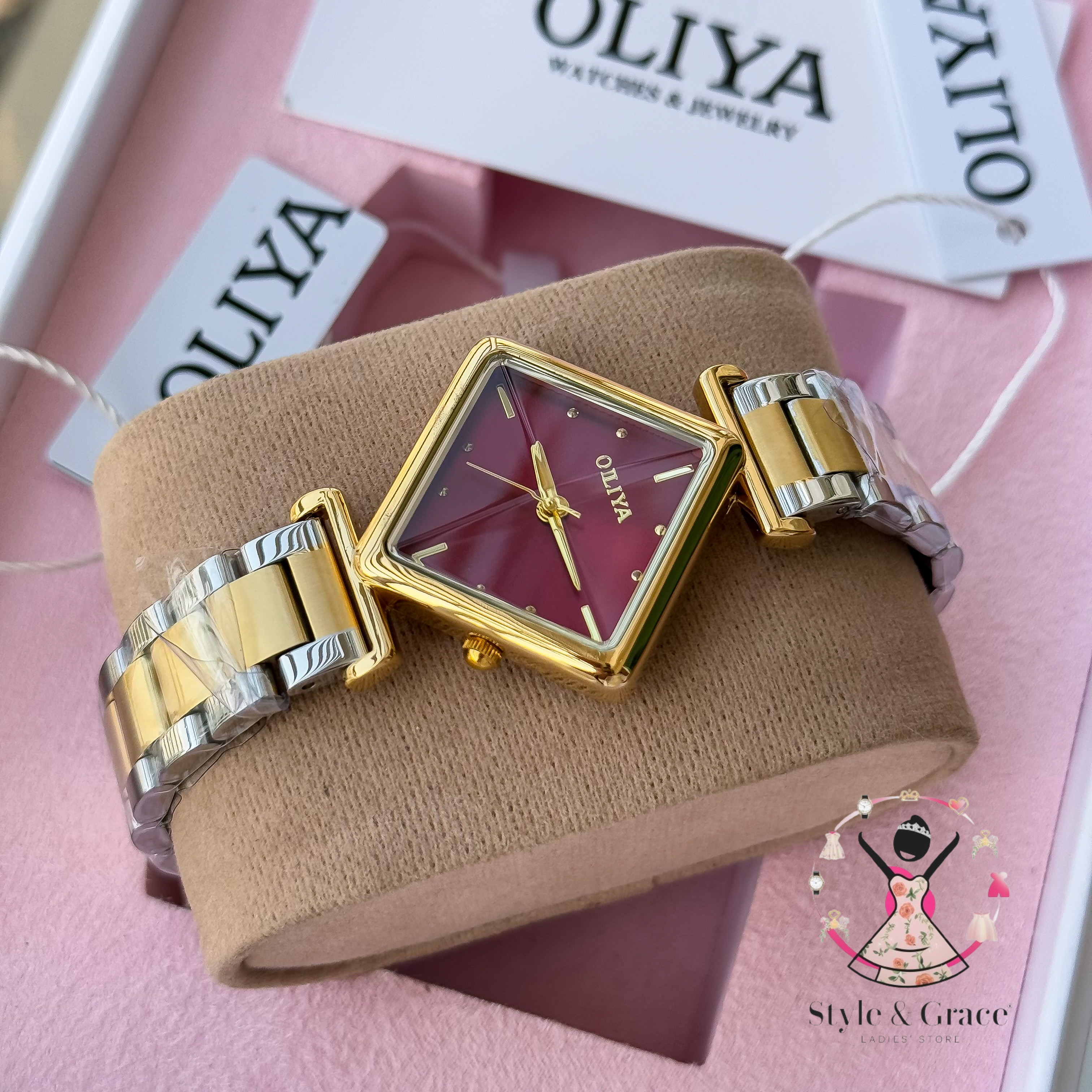 Oliya-Square Triangle | Maroon dial with gold accent | Dual Tone | Authentic Brand_img_1