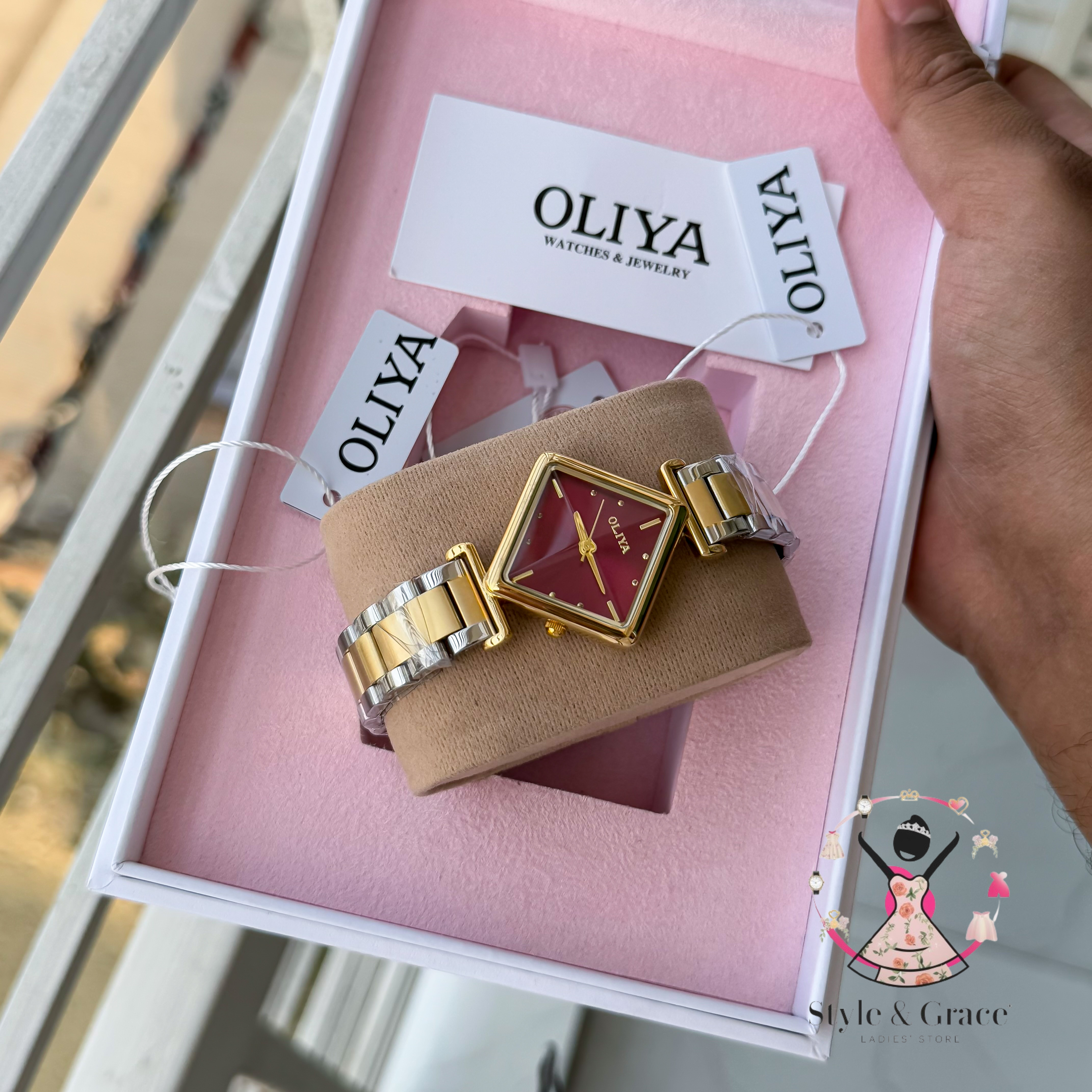 Oliya-Square Triangle | Maroon dial with gold accent | Dual Tone | Authentic Brand_img_2