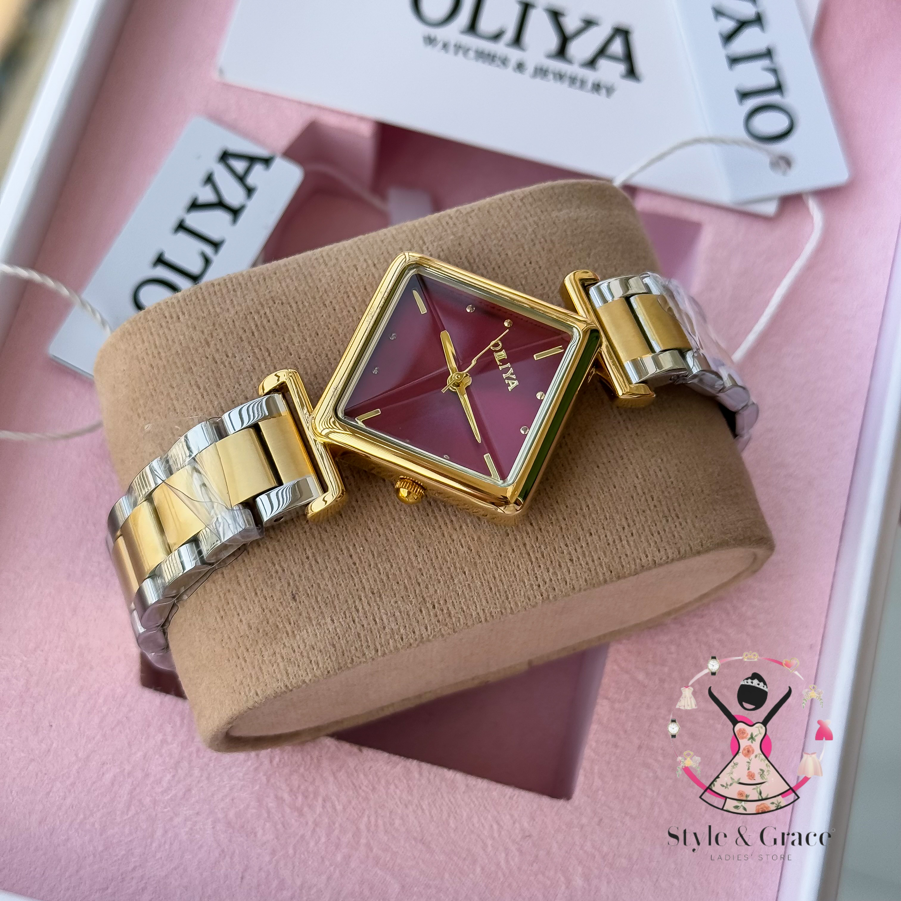 Oliya-Square Triangle | Maroon dial with gold accent | Dual Tone | Authentic Brand_img_3