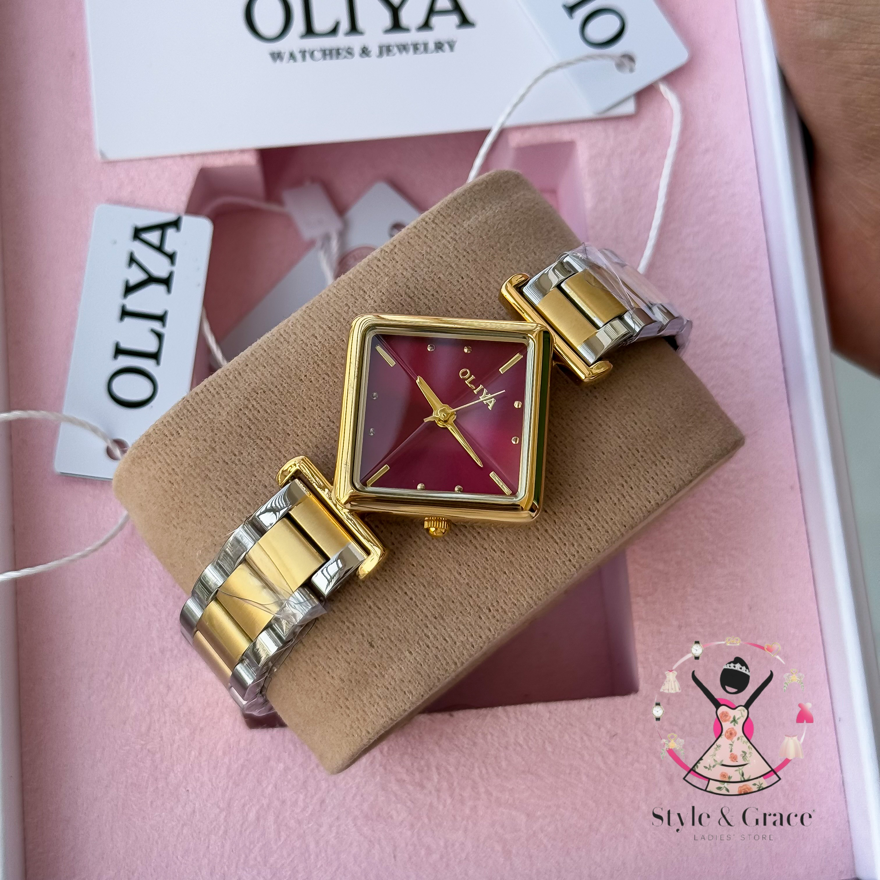 Oliya-Square Triangle | Maroon dial with gold accent | Dual Tone | Authentic Brand_img_4
