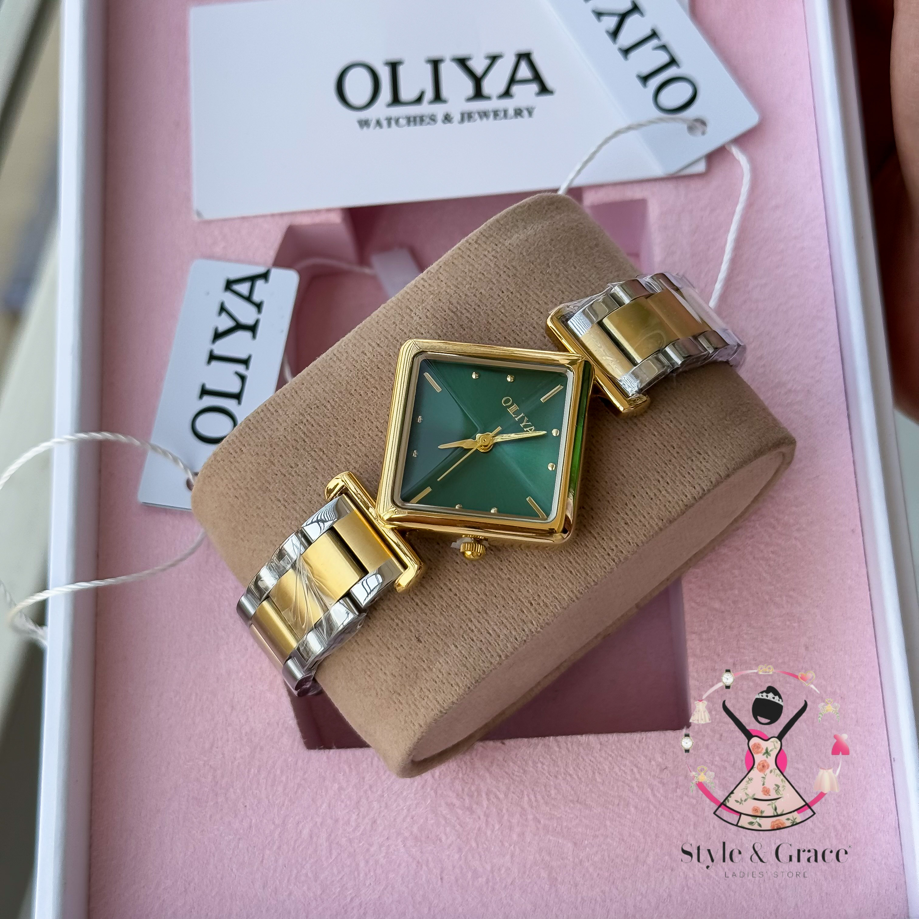 Oliya-Square Triangle | Green dial with gold accent | Dual Tone | Authentic Brand_img_2