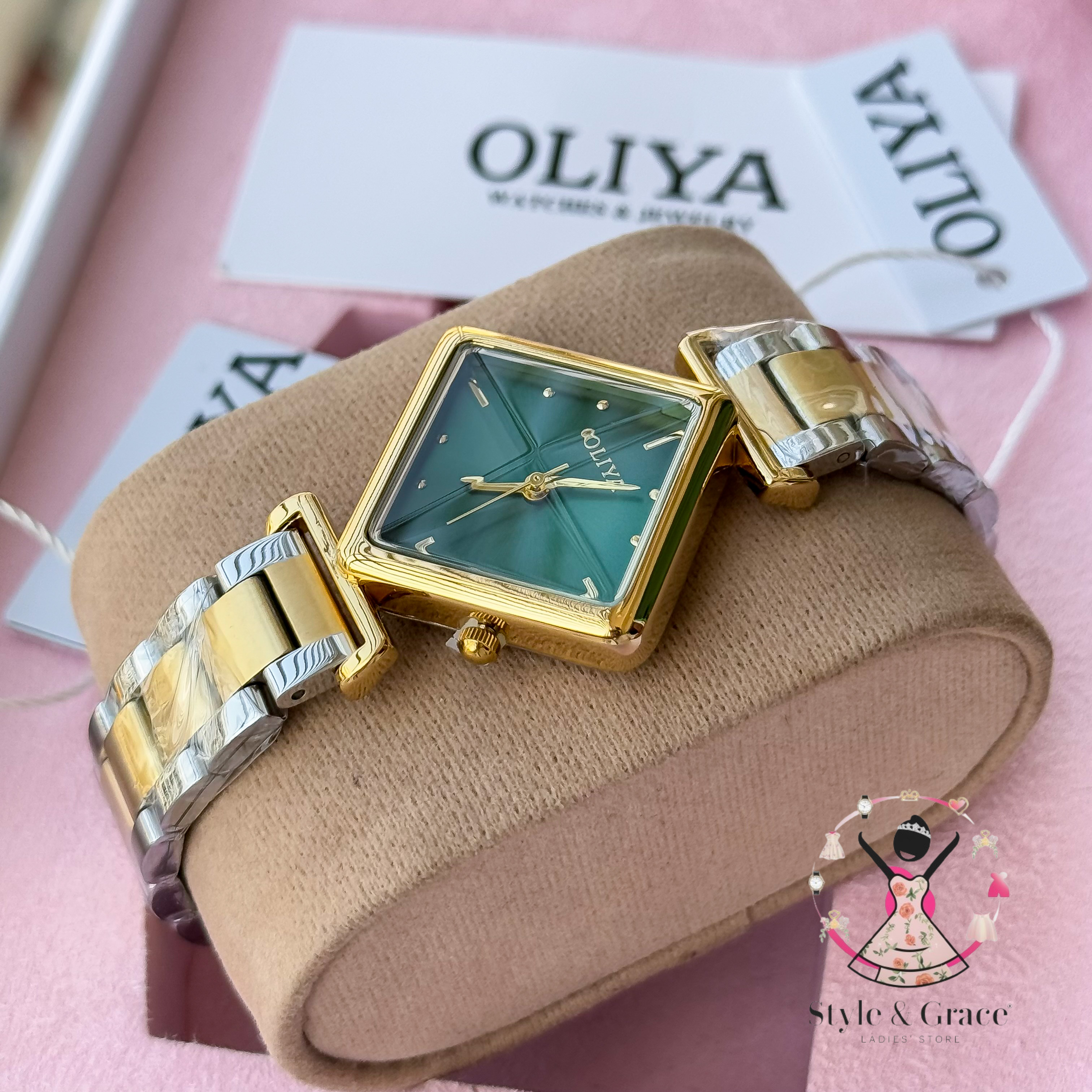 Oliya-Square Triangle | Green dial with gold accent | Dual Tone | Authentic Brand_img_4
