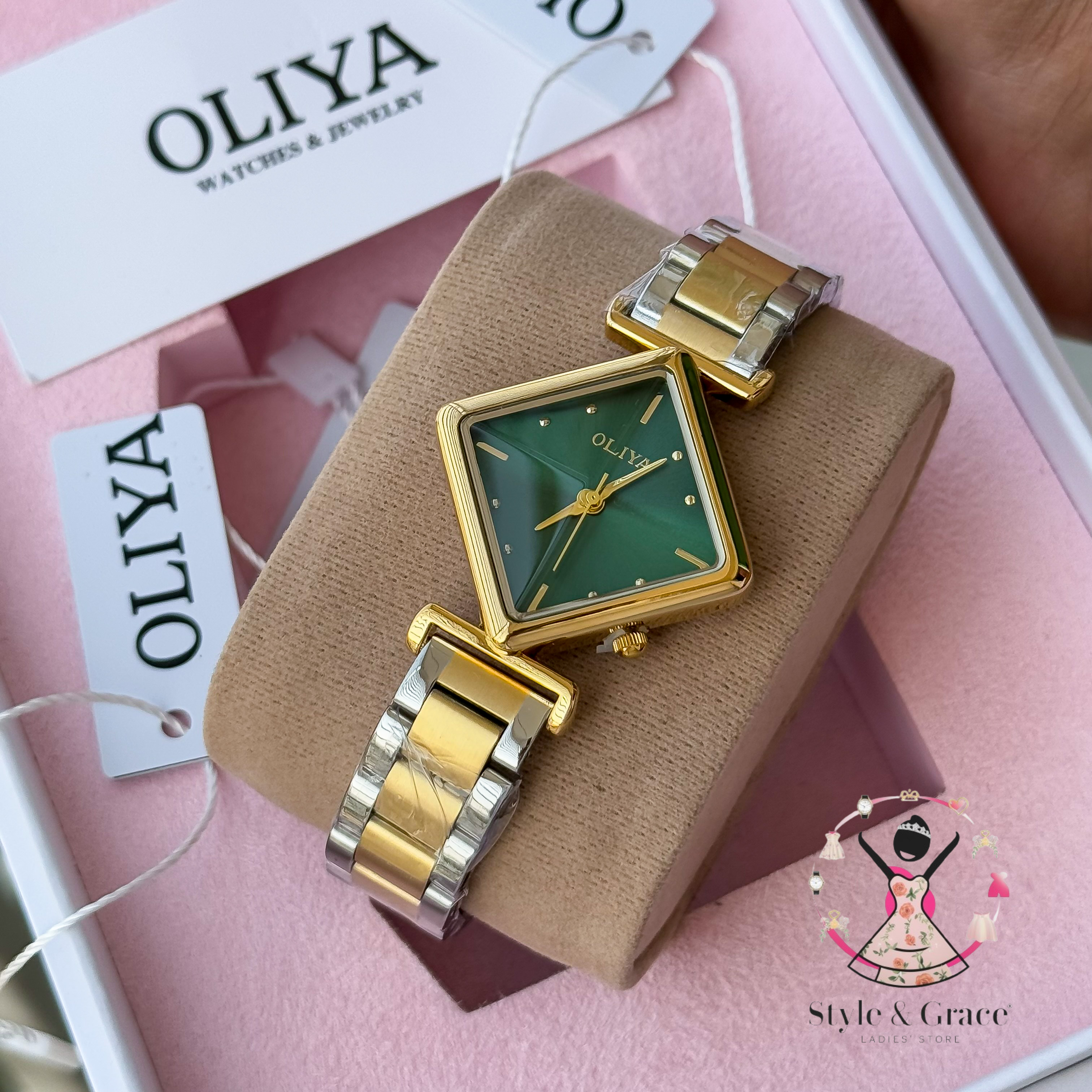Oliya-Square Triangle | Green dial with gold accent | Dual Tone | Authentic Brand_img_5