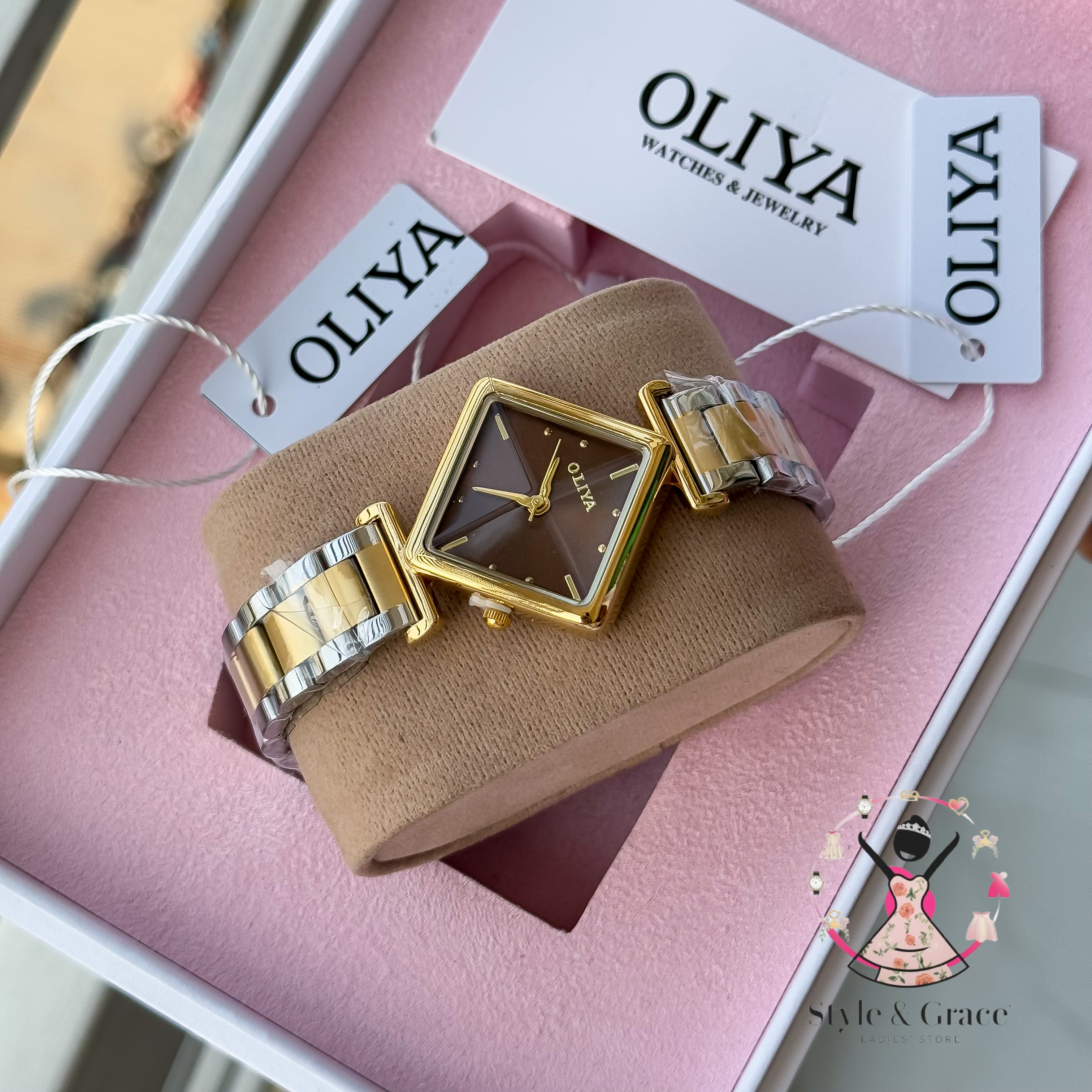 Oliya-Square Triangle | Chocolate dial with gold accent | Dual Tone | Authentic Brand