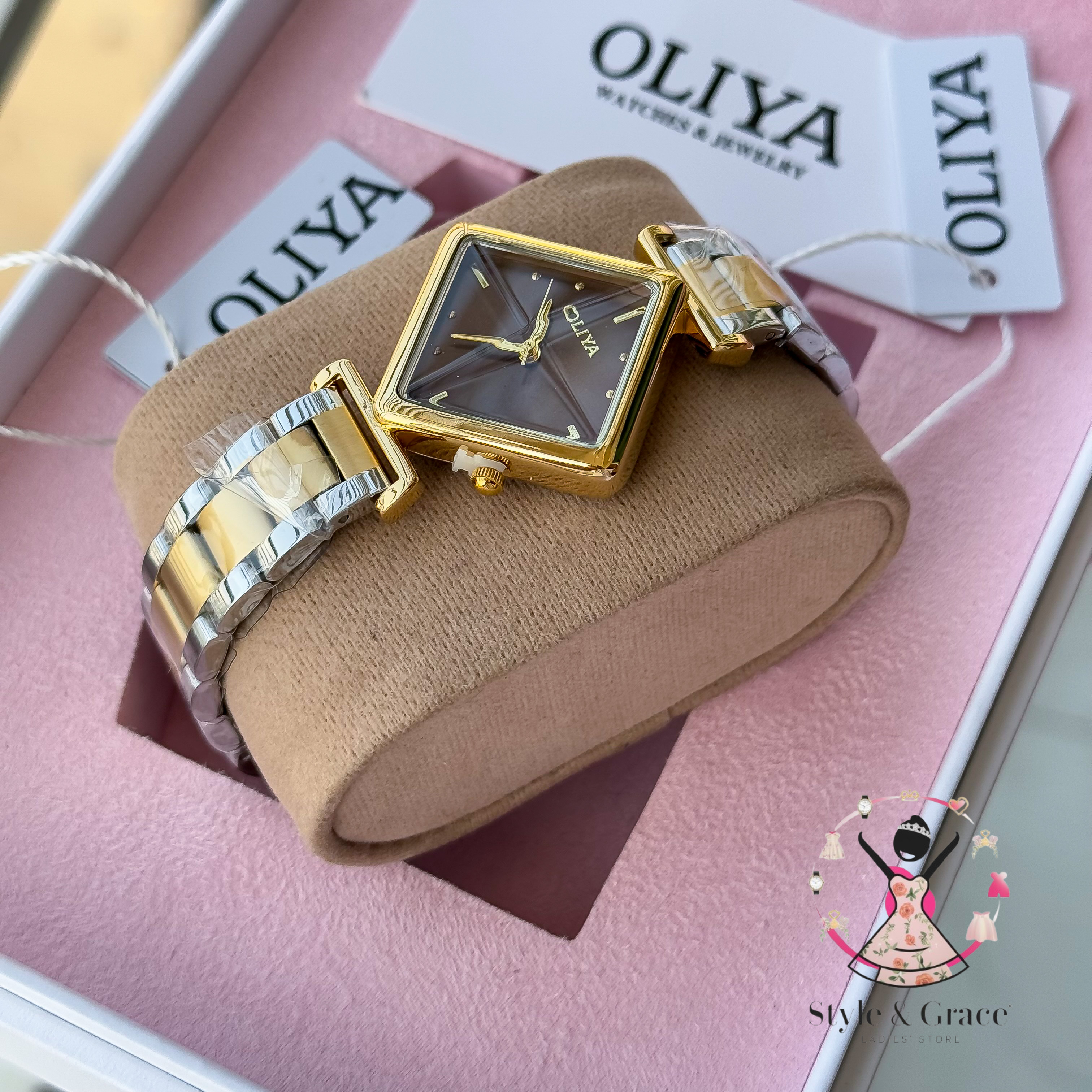Oliya-Square Triangle | Chocolate dial with gold accent | Dual Tone | Authentic Brand_img_1