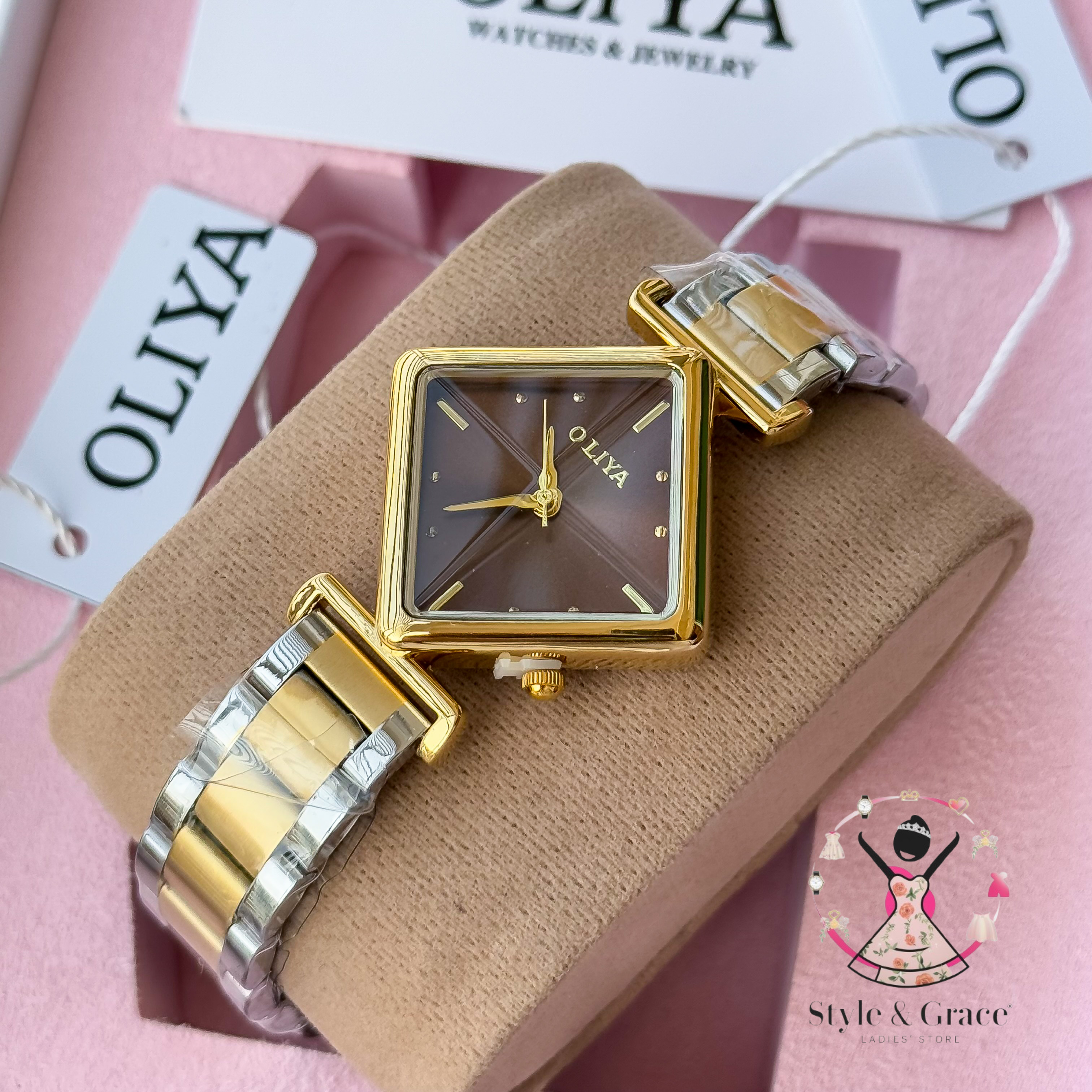 Oliya-Square Triangle | Chocolate dial with gold accent | Dual Tone | Authentic Brand_img_3